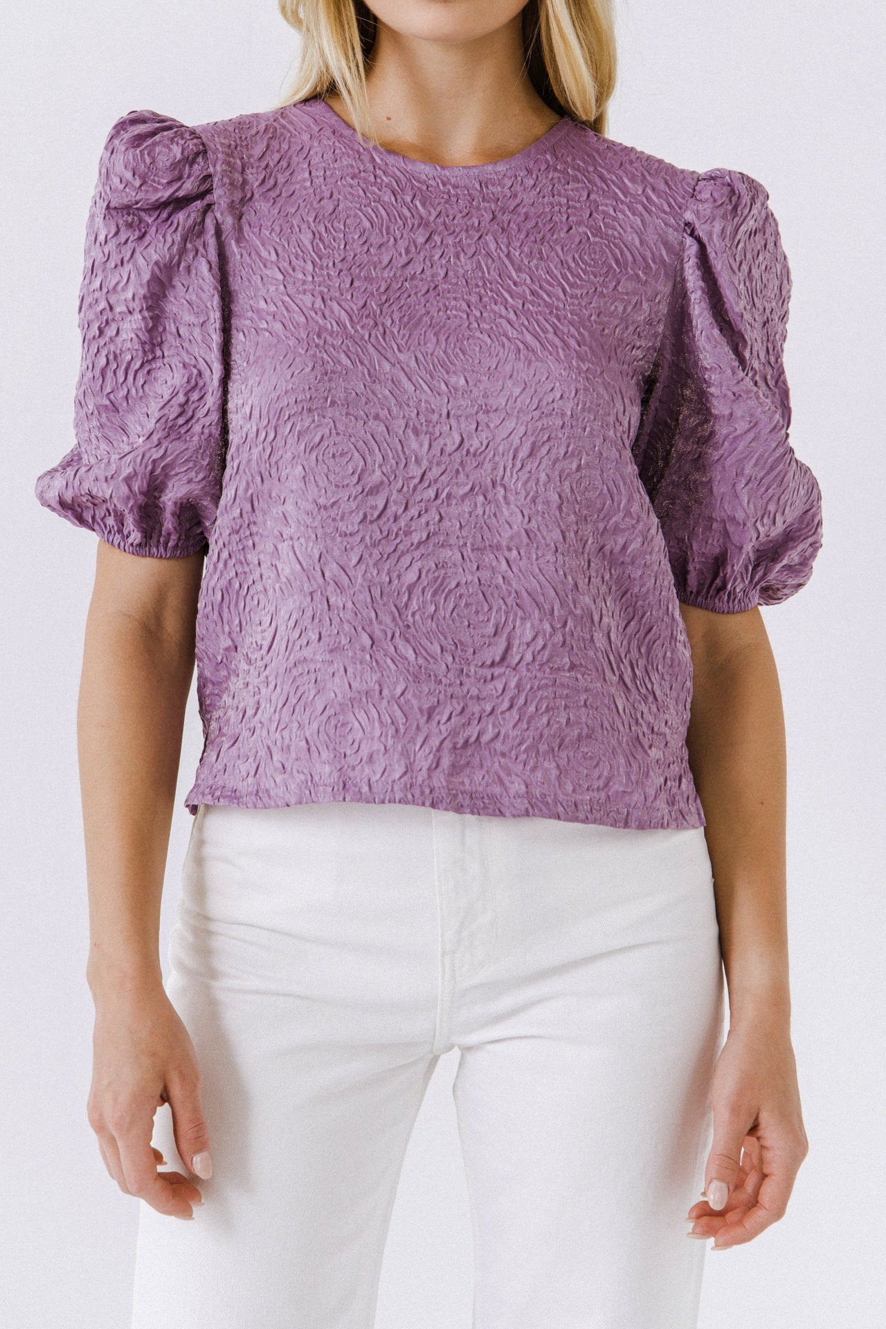 ENDLESS ROSE - Texture Fabric Puff Sleeve Top - TOPS available at Objectrare