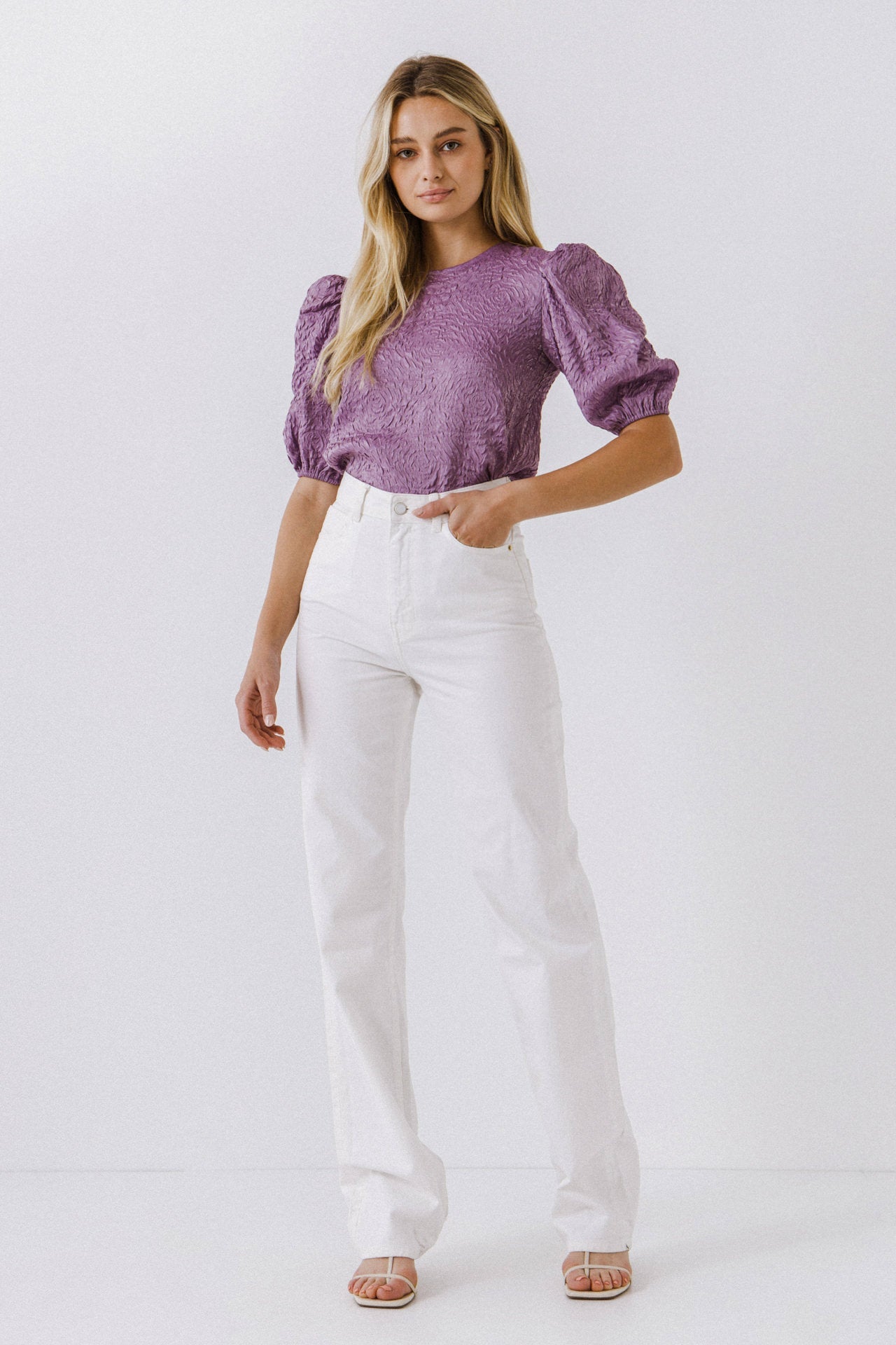 ENDLESS ROSE - Texture Fabric Puff Sleeve Top - TOPS available at Objectrare