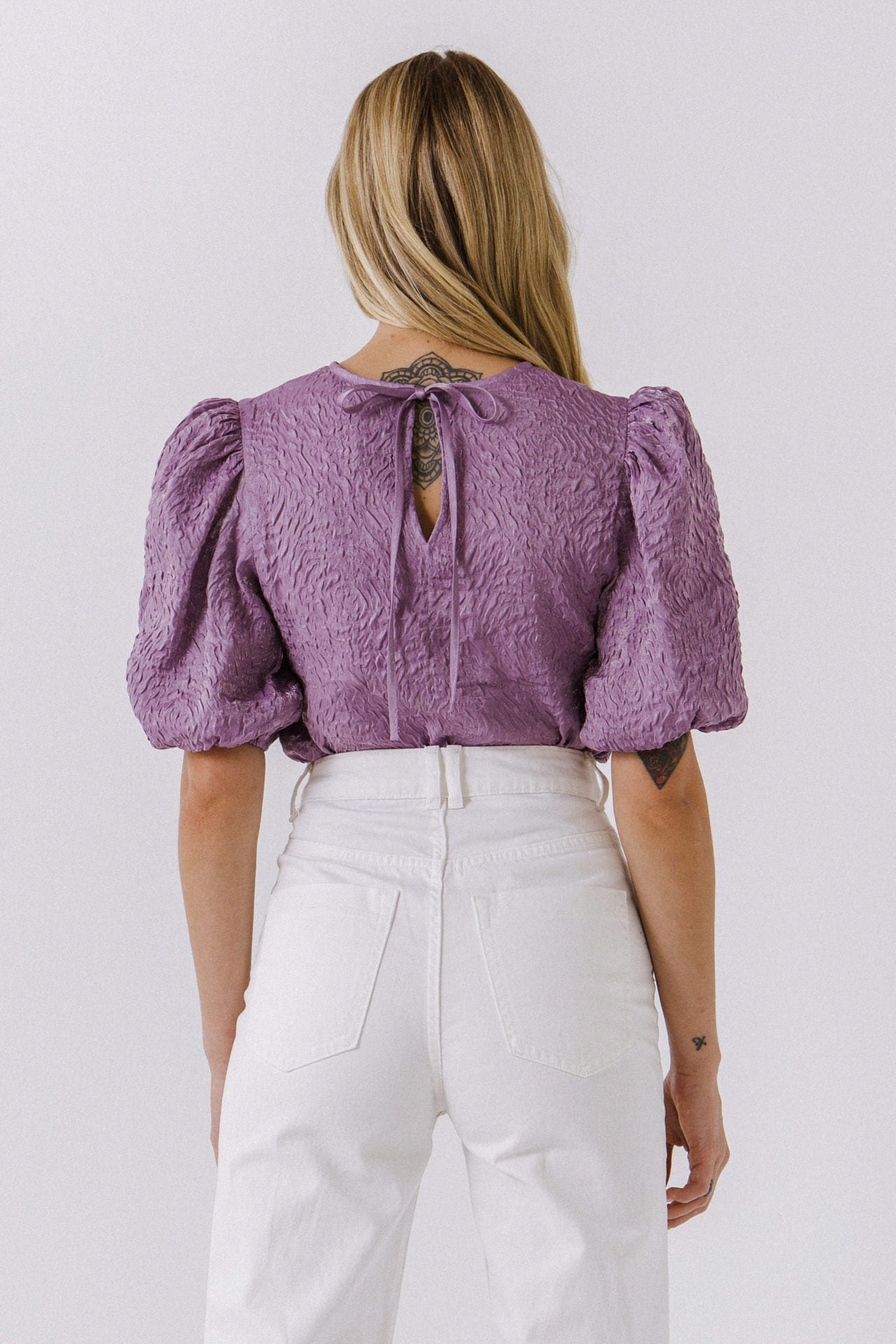 ENDLESS ROSE - Texture Fabric Puff Sleeve Top - TOPS available at Objectrare