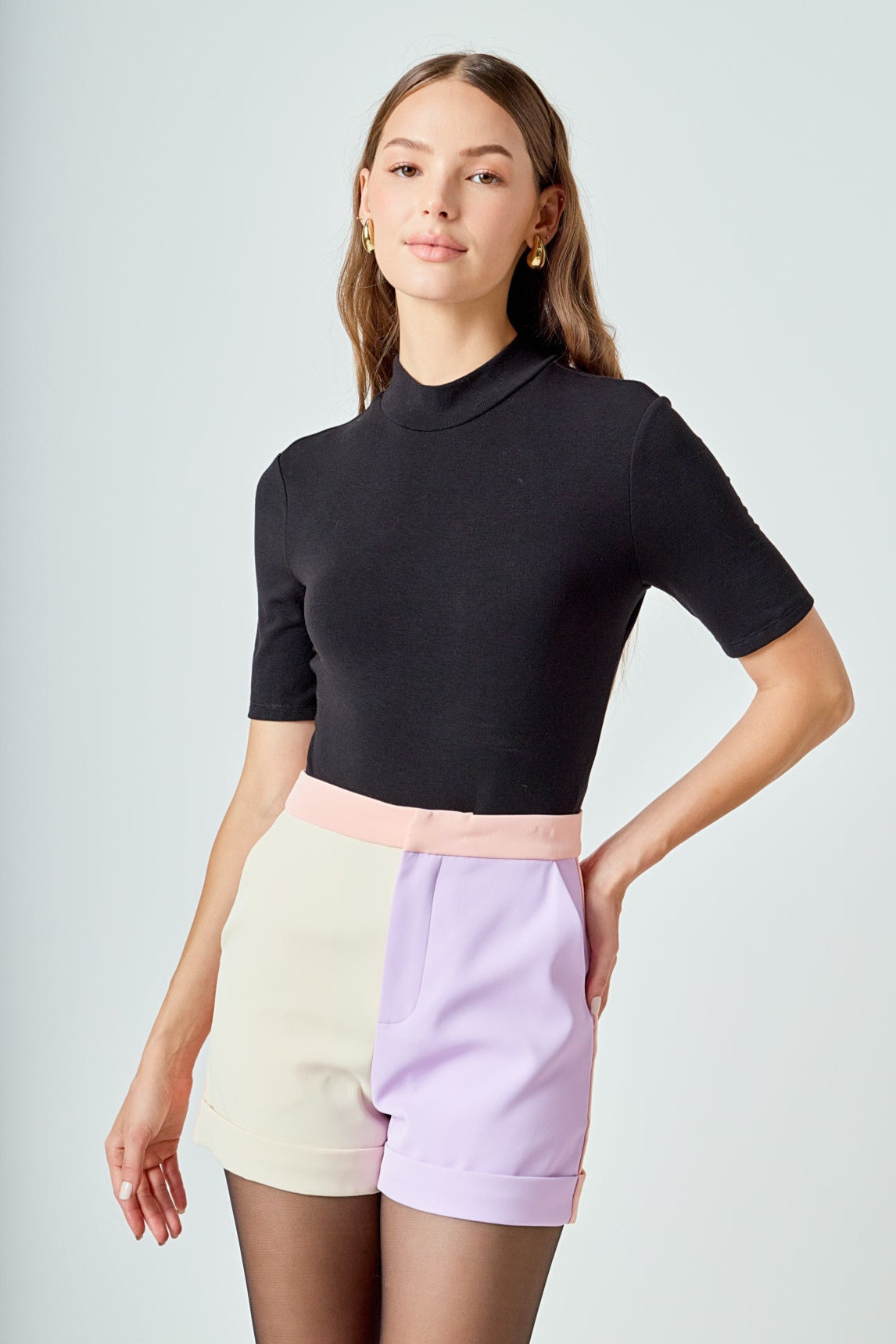 ENDLESS ROSE - Color Block High-Waisted Shorts - SHORTS available at Objectrare