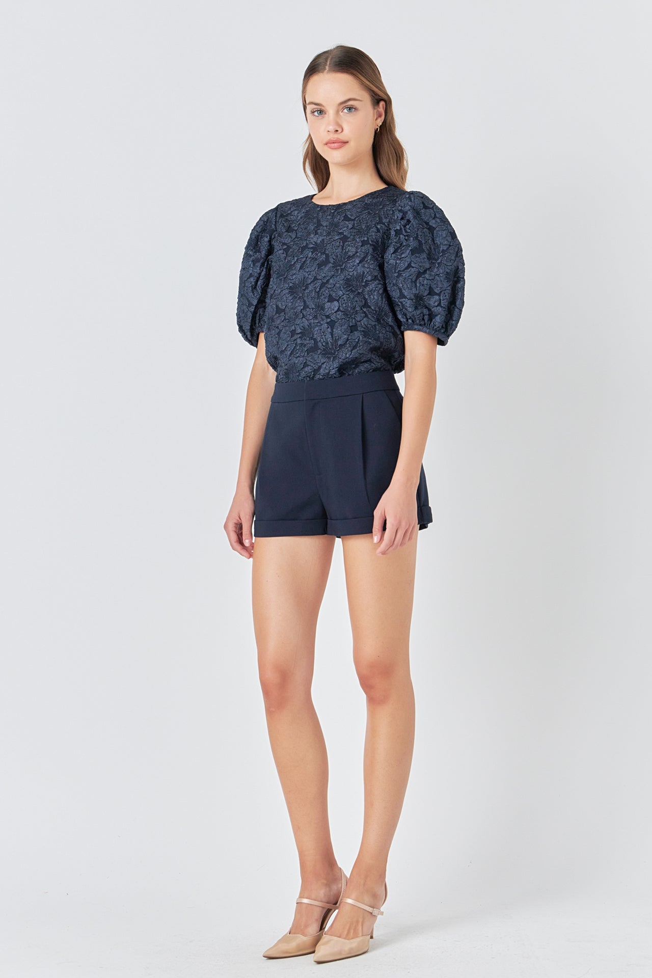 ENDLESS ROSE - Floral Jacquard Puff Sleeve Top - SHIRTS & BLOUSES available at Objectrare