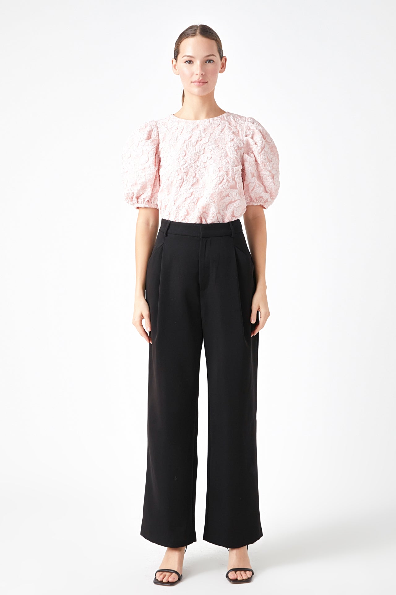 ENDLESS ROSE - Floral Jacquard Puff Sleeve Top - SHIRTS & BLOUSES available at Objectrare