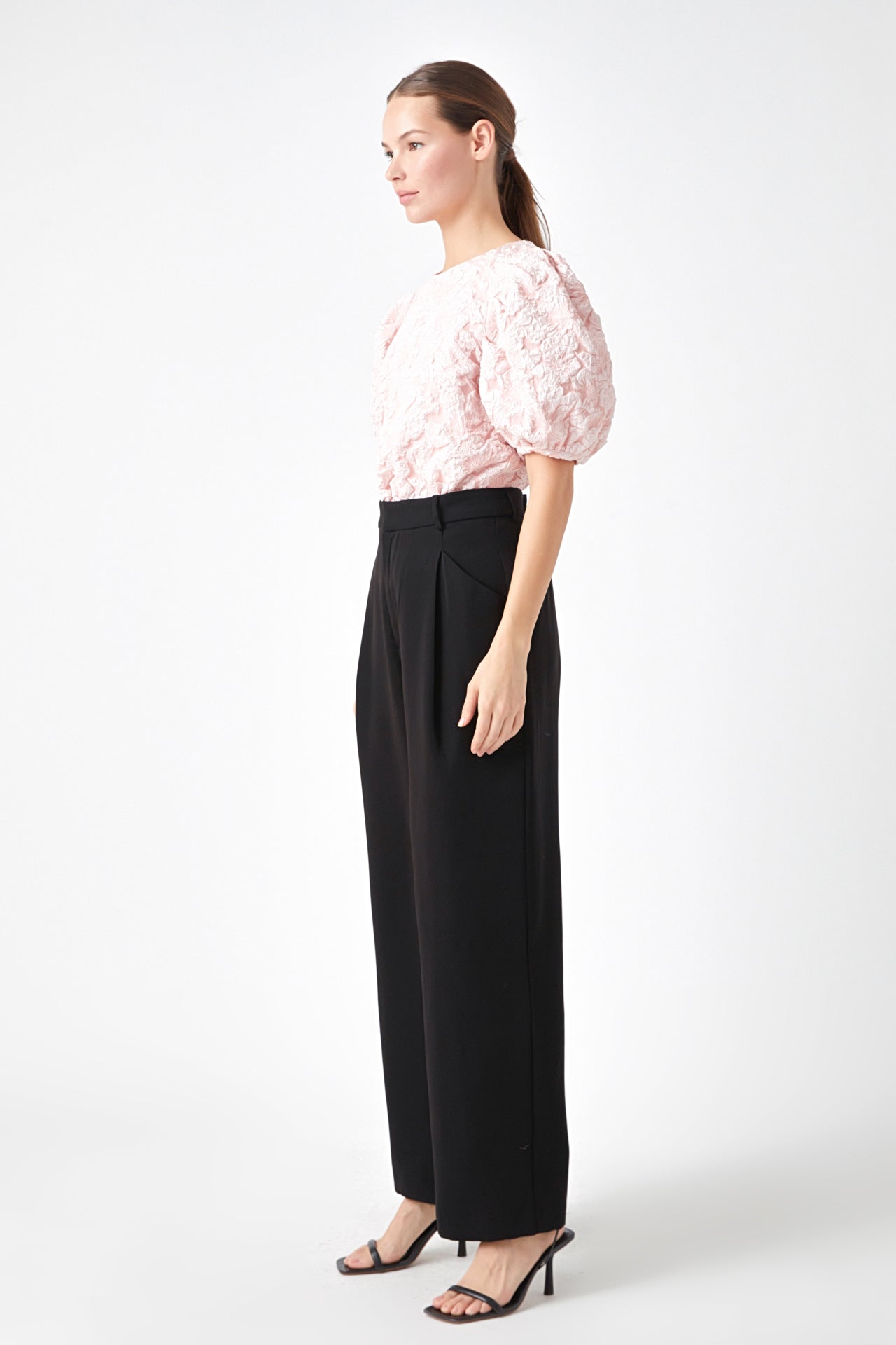 ENDLESS ROSE - Floral Jacquard Puff Sleeve Top - SHIRTS & BLOUSES available at Objectrare