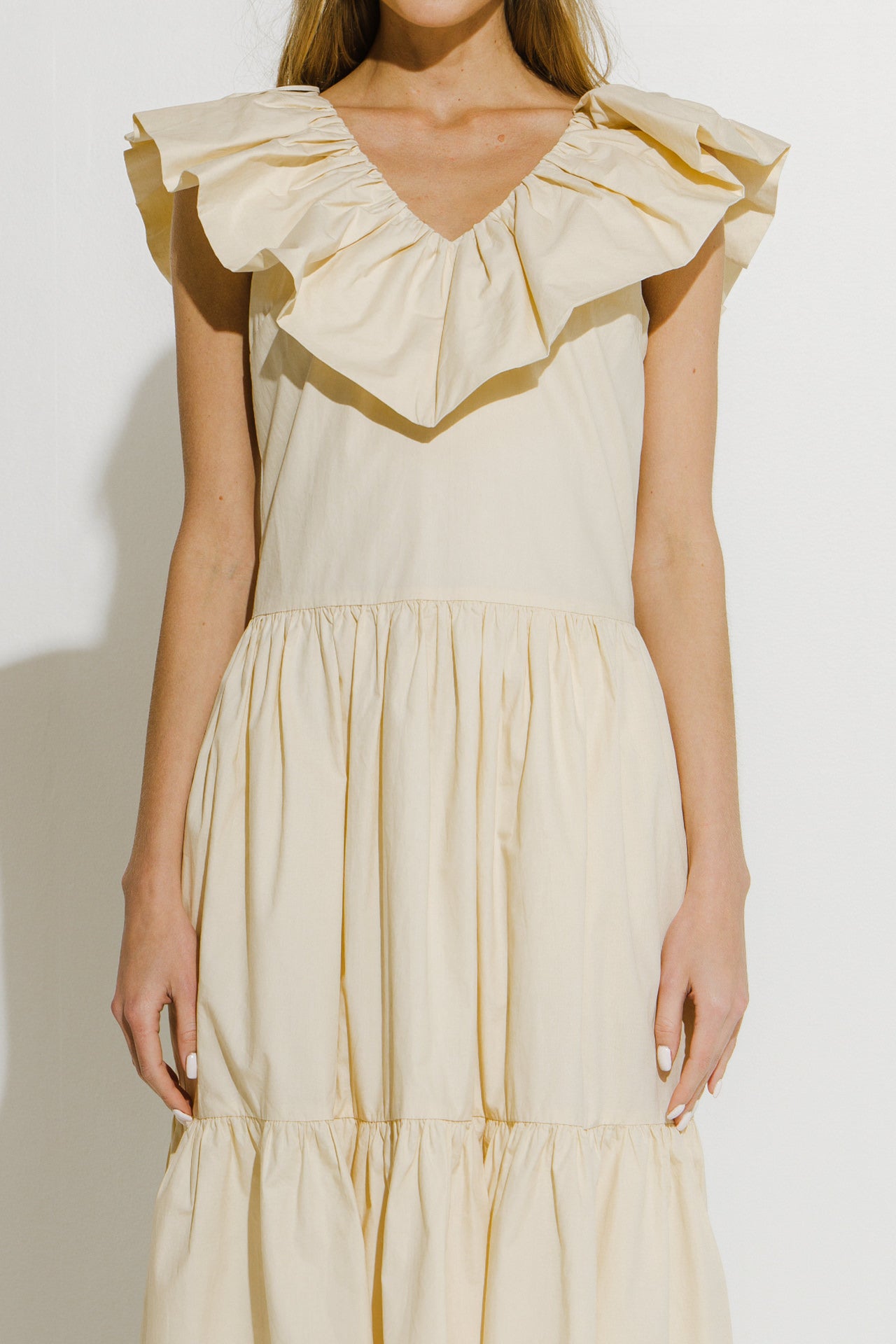 Ruffled Neck Sleeveless Midi Dress