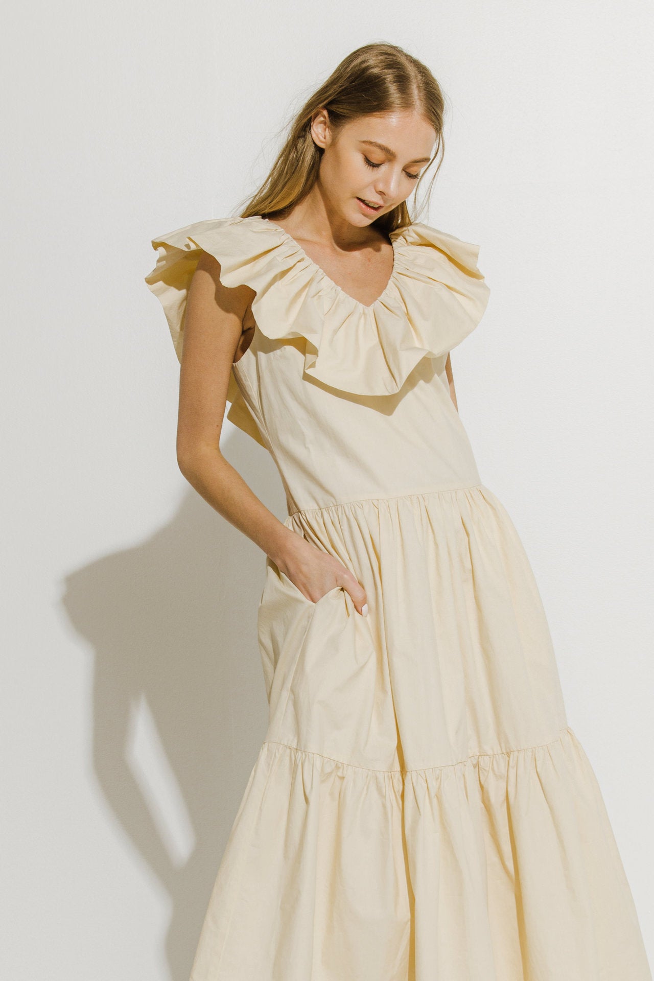 Ruffled Neck Sleeveless Midi Dress