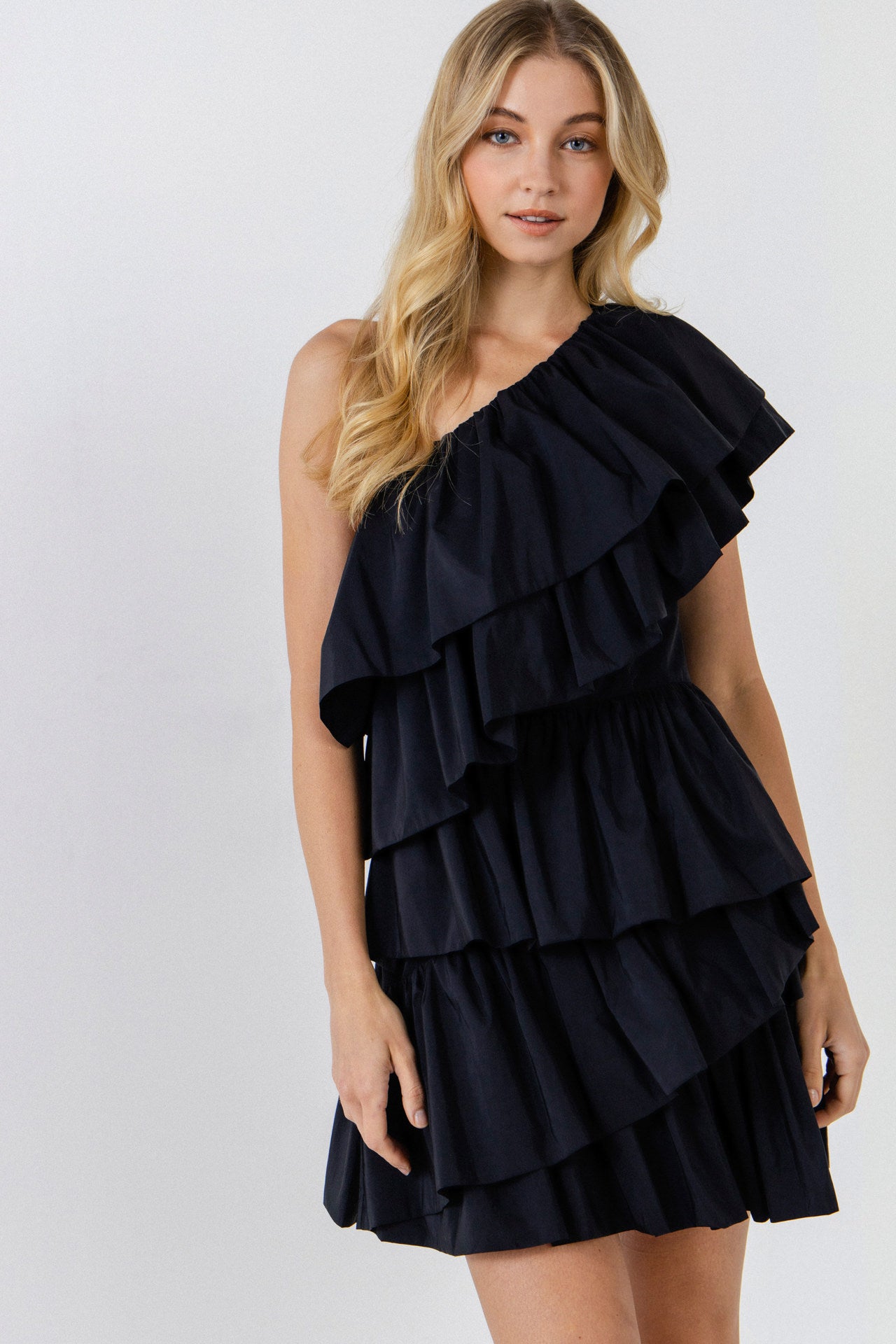 ENDLESS ROSE - One-Shoulder Ruffled Mini Dress - DRESSES available at Objectrare