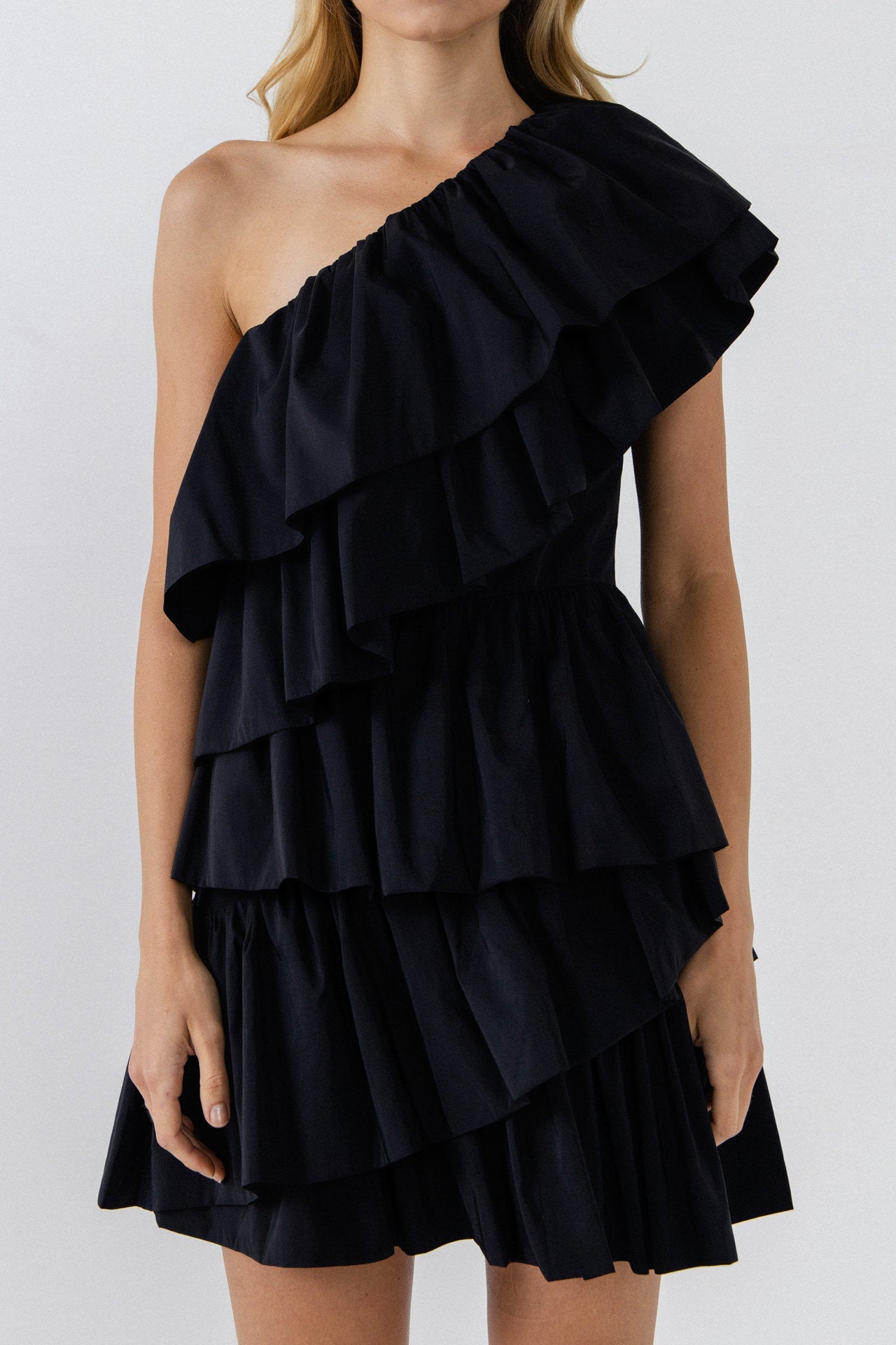 ENDLESS ROSE - One-Shoulder Ruffled Mini Dress - DRESSES available at Objectrare