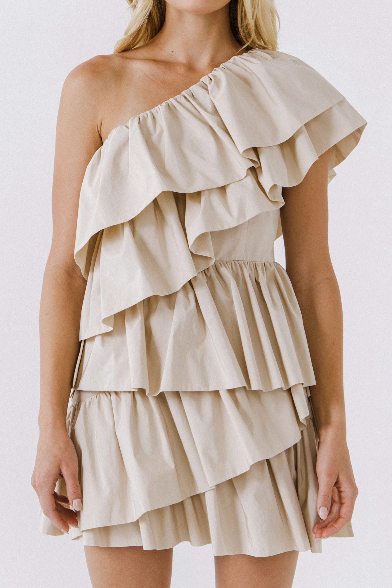 ENDLESS ROSE - One-Shoulder Ruffled Mini Dress - DRESSES available at Objectrare