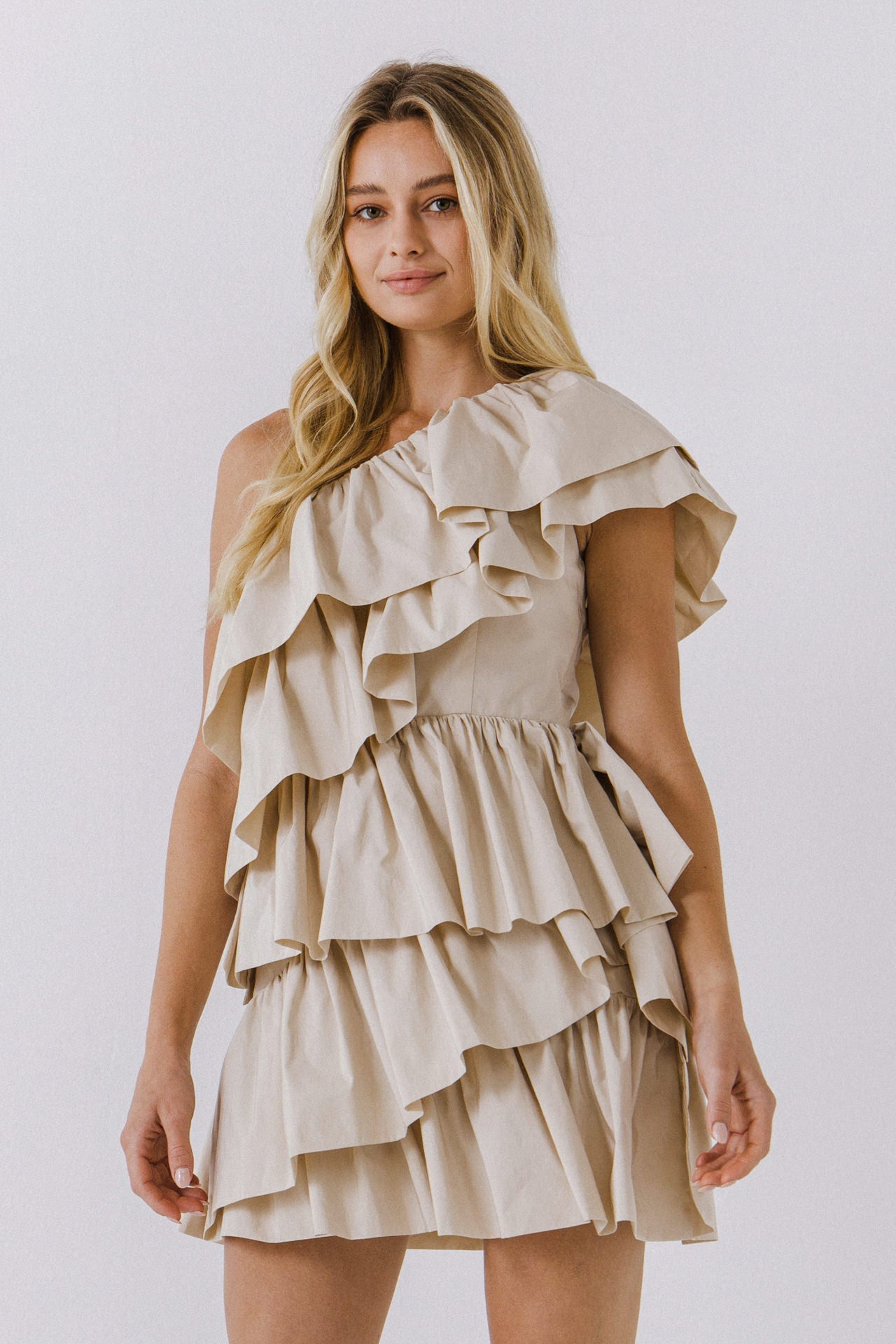 ENDLESS ROSE - One-Shoulder Ruffled Mini Dress - DRESSES available at Objectrare