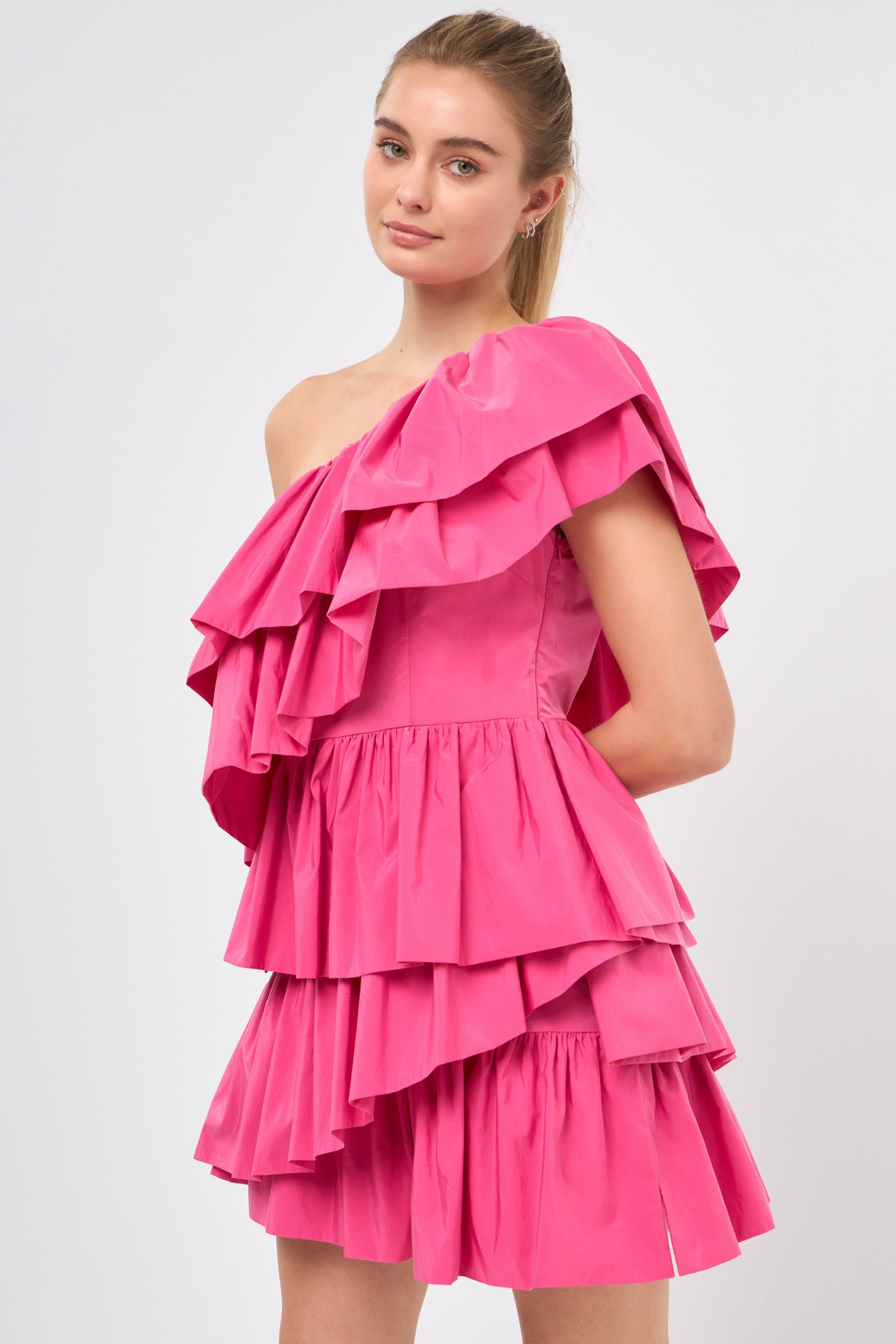 ENDLESS ROSE - One-Shoulder Ruffled Mini Dress - DRESSES available at Objectrare