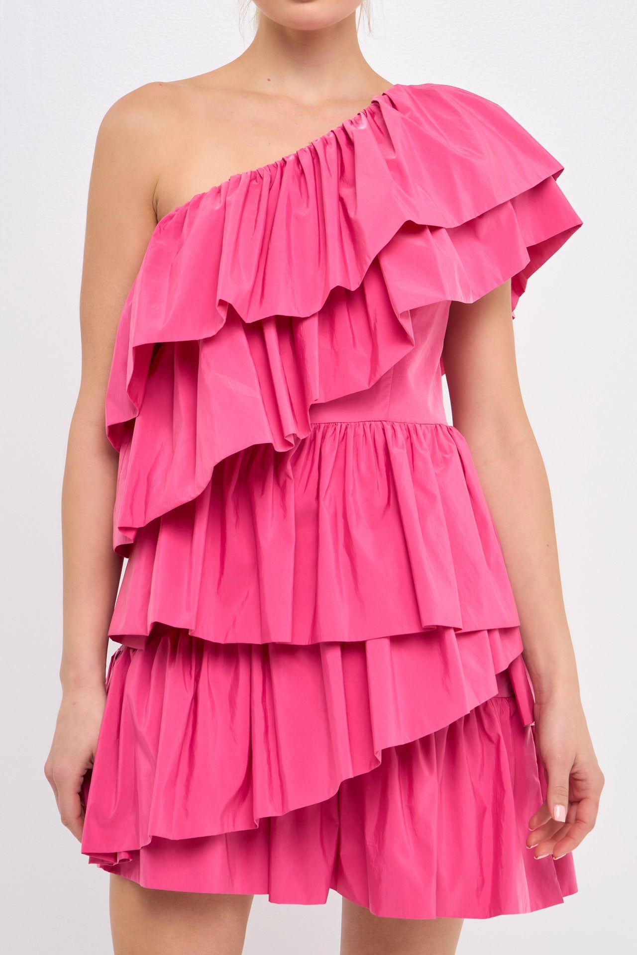 ENDLESS ROSE - One-Shoulder Ruffled Mini Dress - DRESSES available at Objectrare