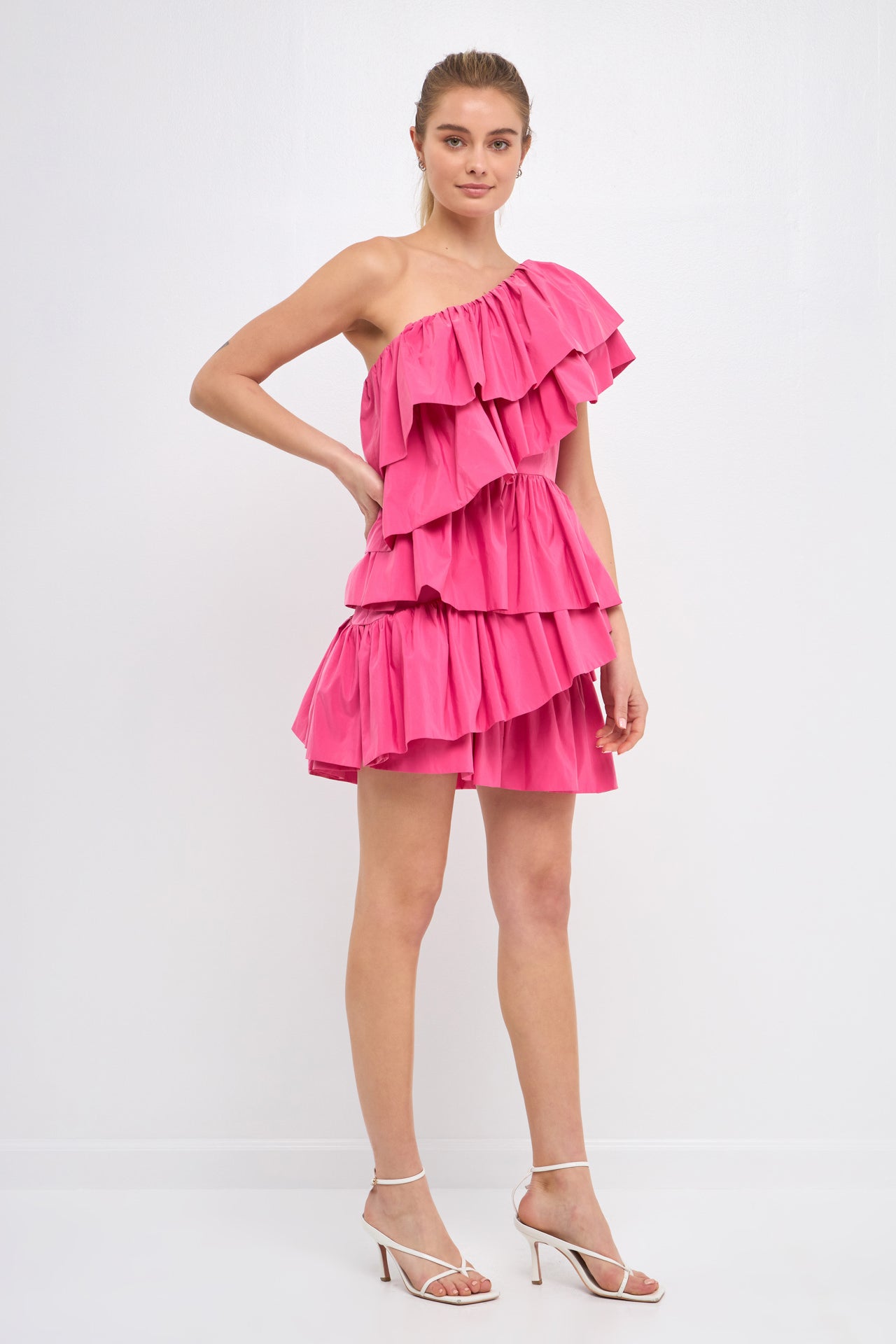 ENDLESS ROSE - One-Shoulder Ruffled Mini Dress - DRESSES available at Objectrare