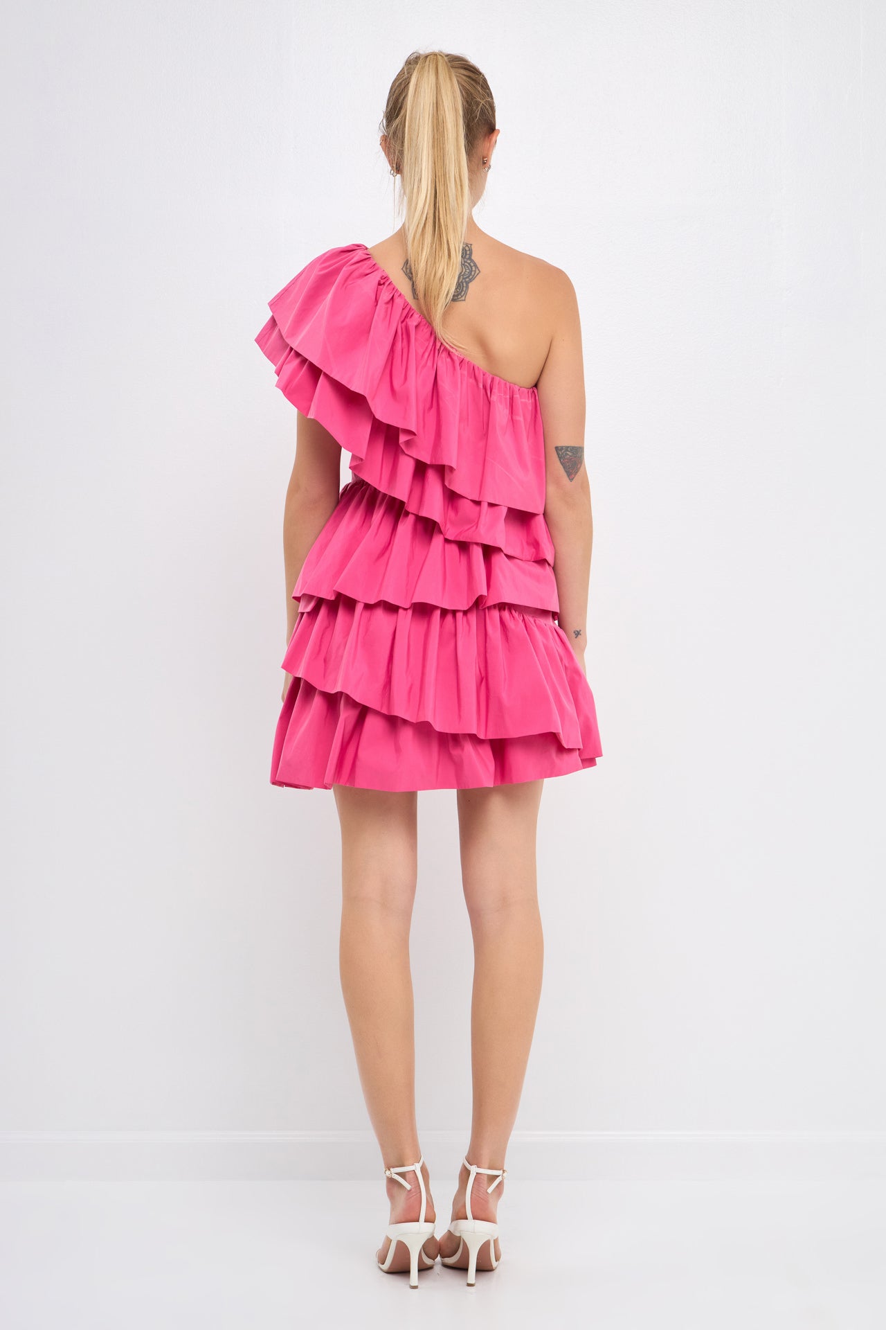 ENDLESS ROSE - One-Shoulder Ruffled Mini Dress - DRESSES available at Objectrare