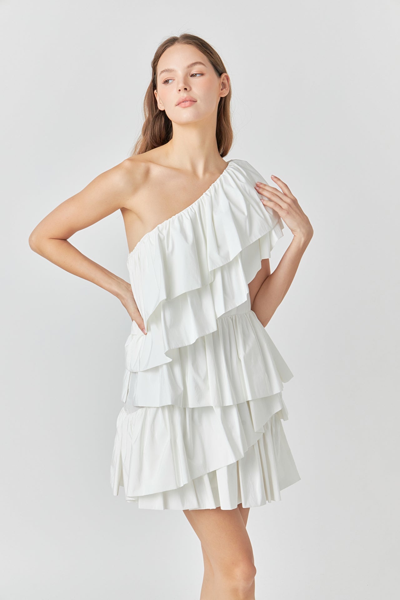 ENDLESS ROSE - One-Shoulder Ruffled Mini Dress - DRESSES available at Objectrare
