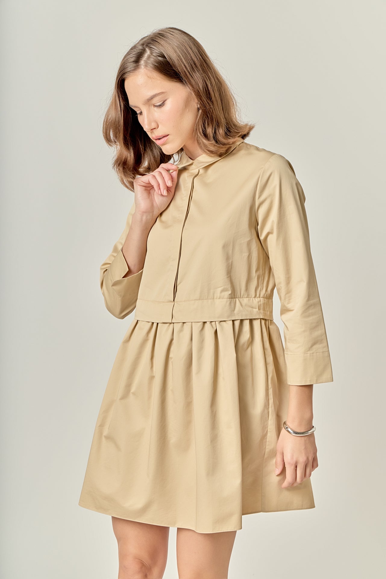 ENGLISH FACTORY - Mini Shirt Dress - Taupe - DRESSES available at Objectrare