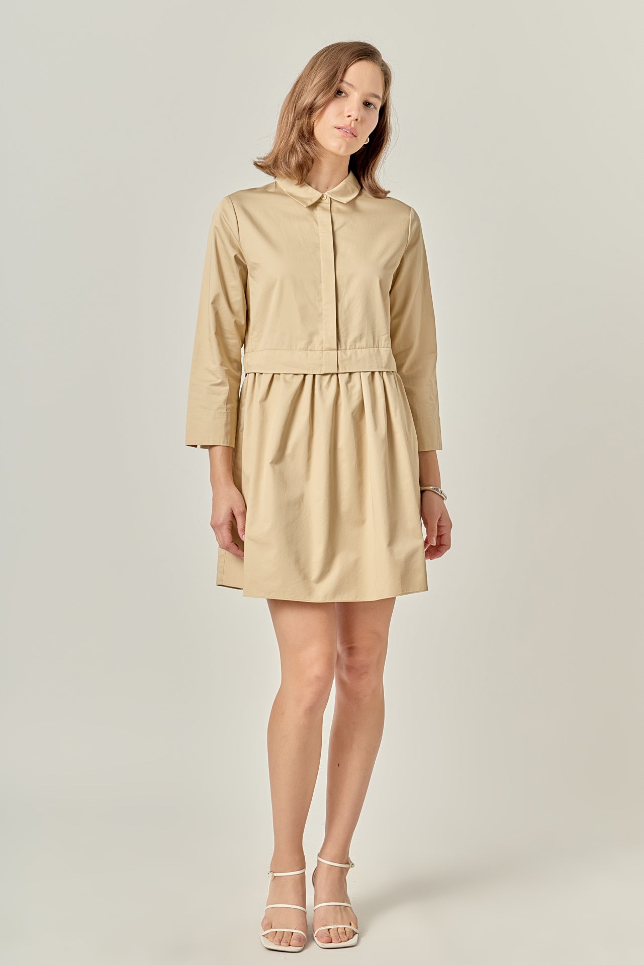 ENGLISH FACTORY - Mini Shirt Dress - Taupe - DRESSES available at Objectrare