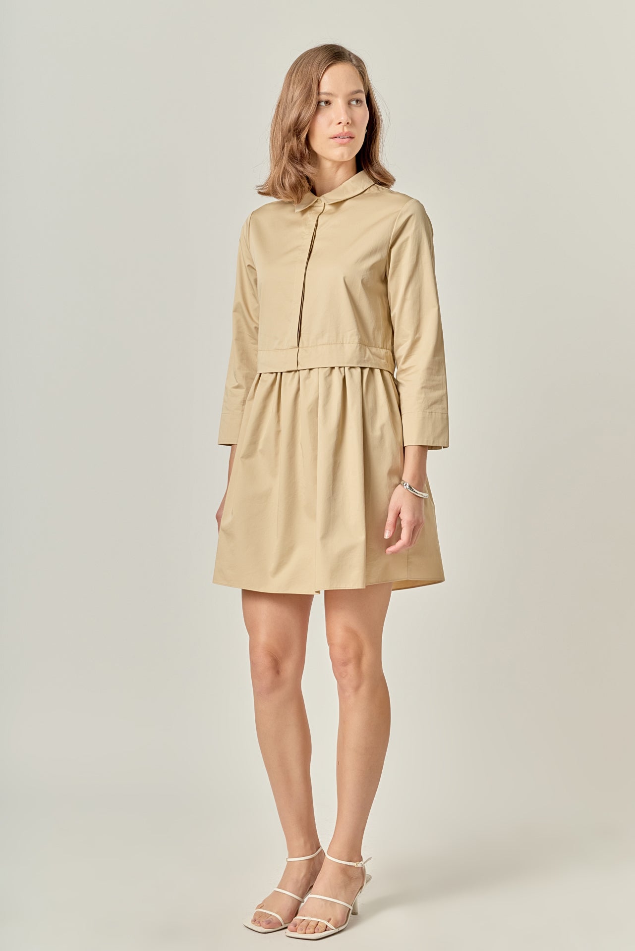 ENGLISH FACTORY - Mini Shirt Dress - Taupe - DRESSES available at Objectrare