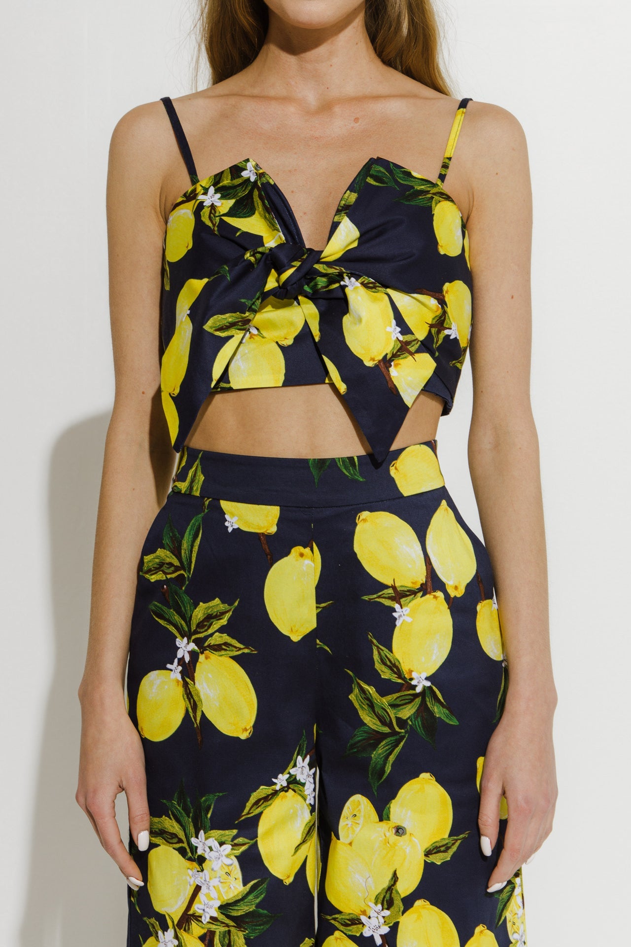 Lemon Print Tied Tank Top