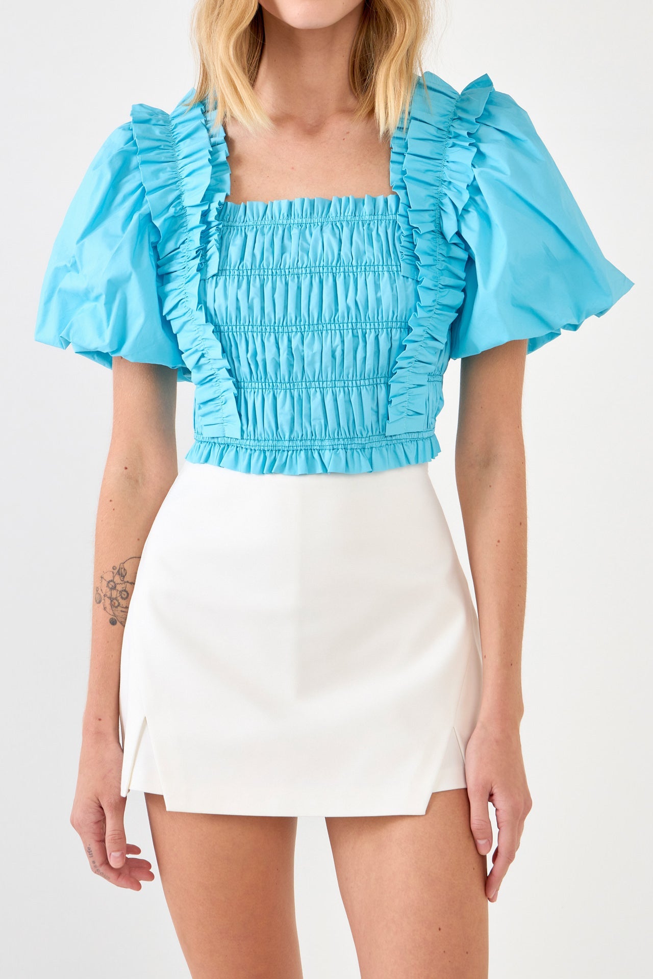 ENDLESS ROSE - Smocked Puff Sleeve Top - TOPS available at Objectrare