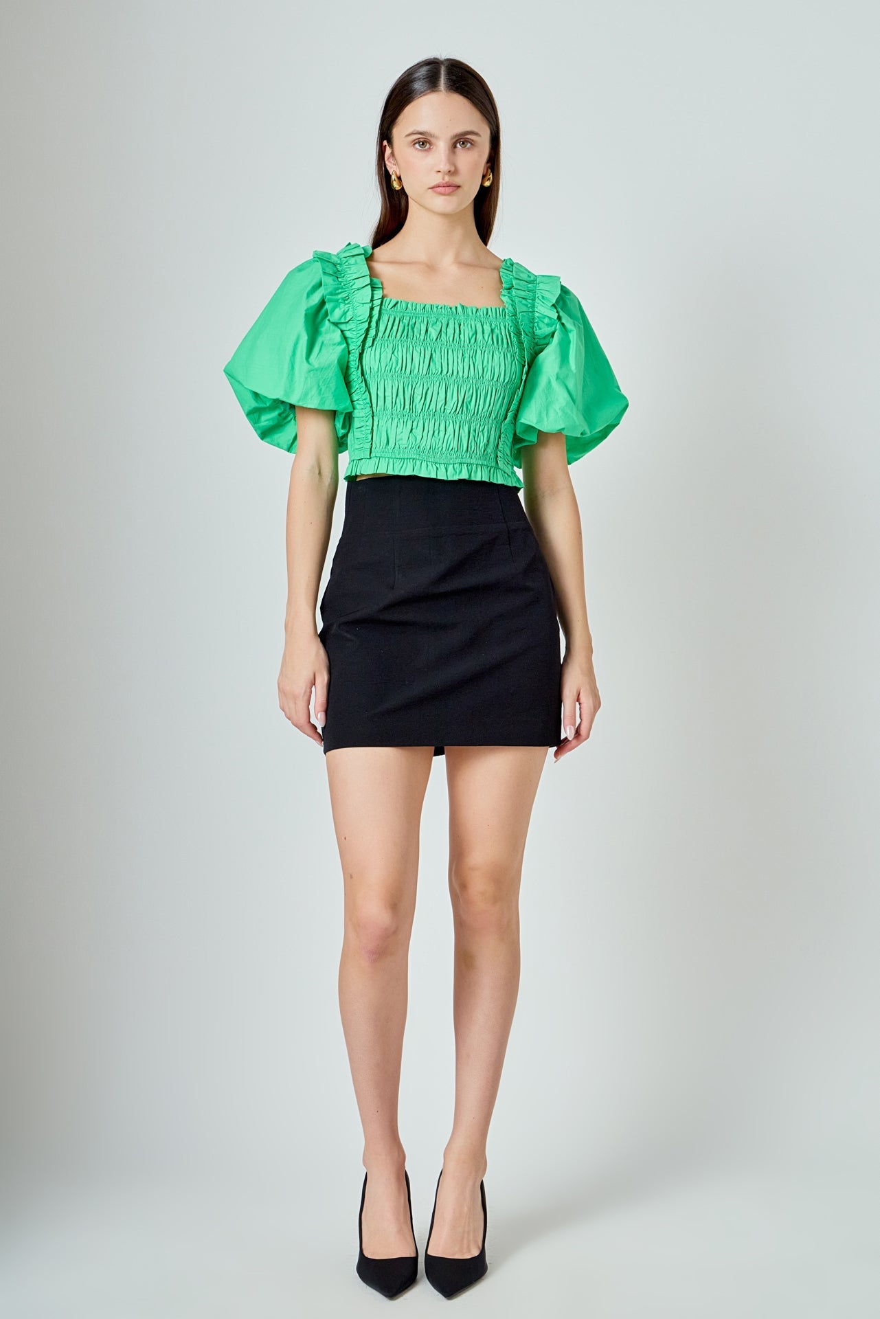 ENDLESS ROSE - Smocked Puff Sleeve Top - TOPS available at Objectrare