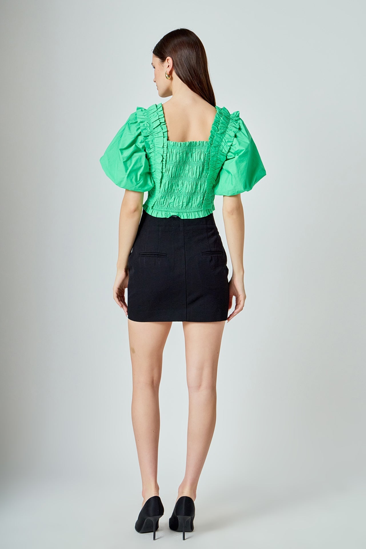 ENDLESS ROSE - Smocked Puff Sleeve Top - TOPS available at Objectrare