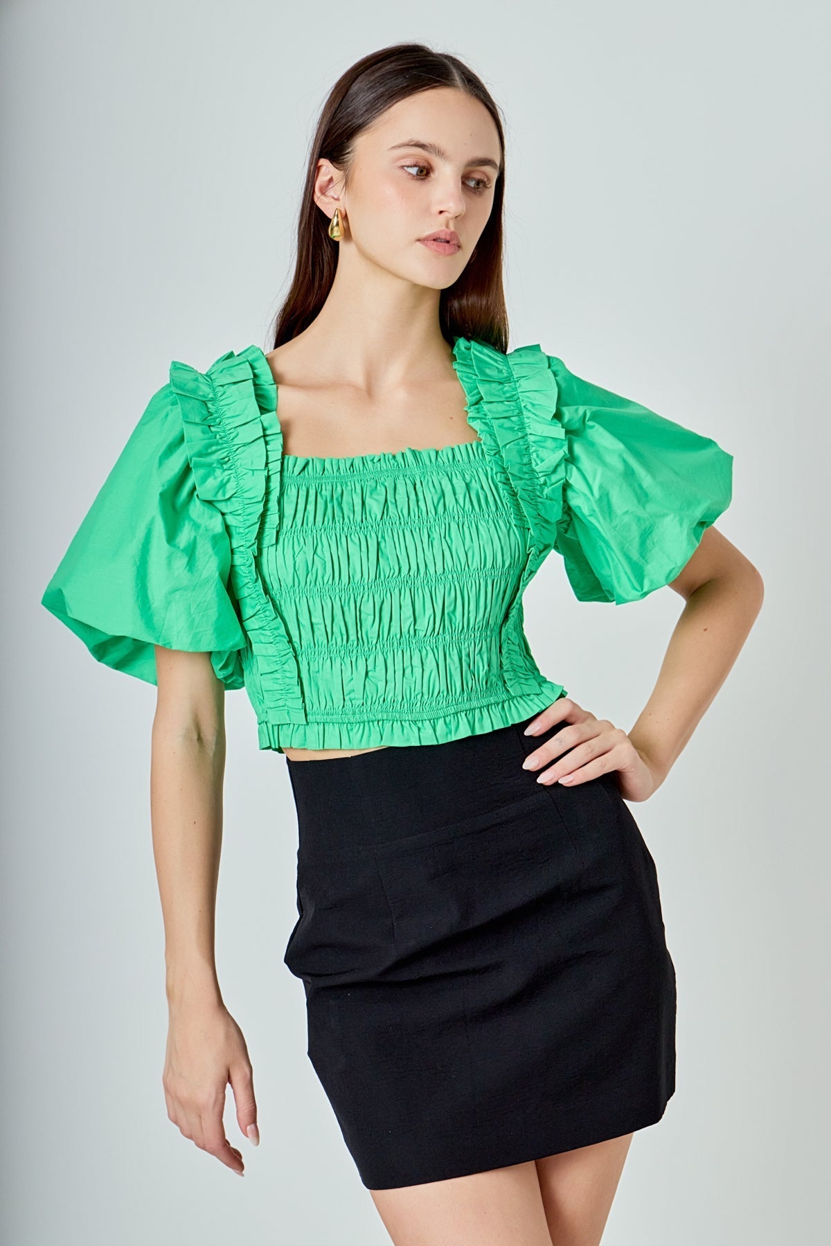 ENDLESS ROSE - Smocked Puff Sleeve Top - TOPS available at Objectrare