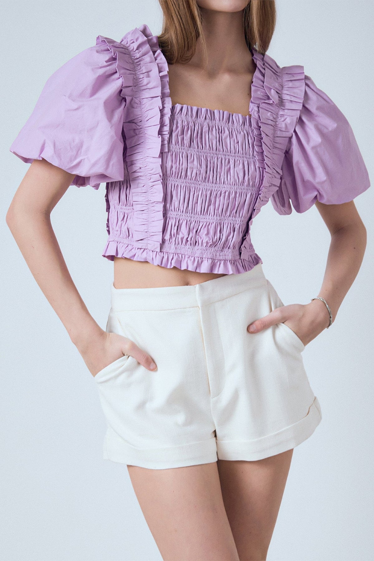 ENDLESS ROSE - Smocked Puff Sleeve Top - TOPS available at Objectrare