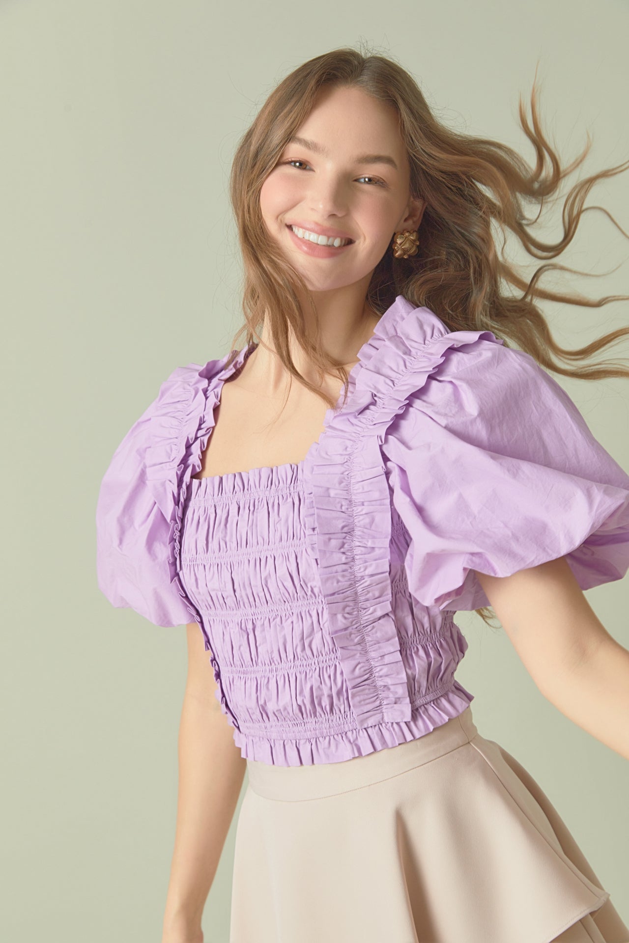 ENDLESS ROSE - Smocked Puff Sleeve Top - TOPS available at Objectrare