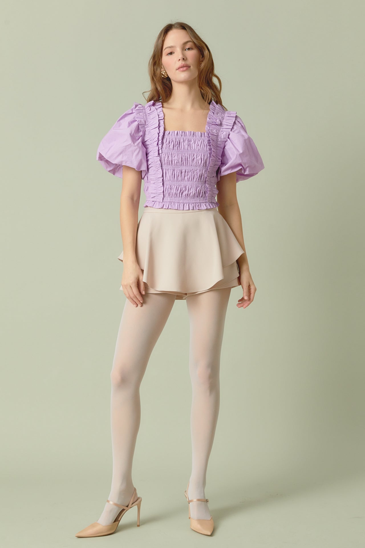 ENDLESS ROSE - Smocked Puff Sleeve Top - TOPS available at Objectrare