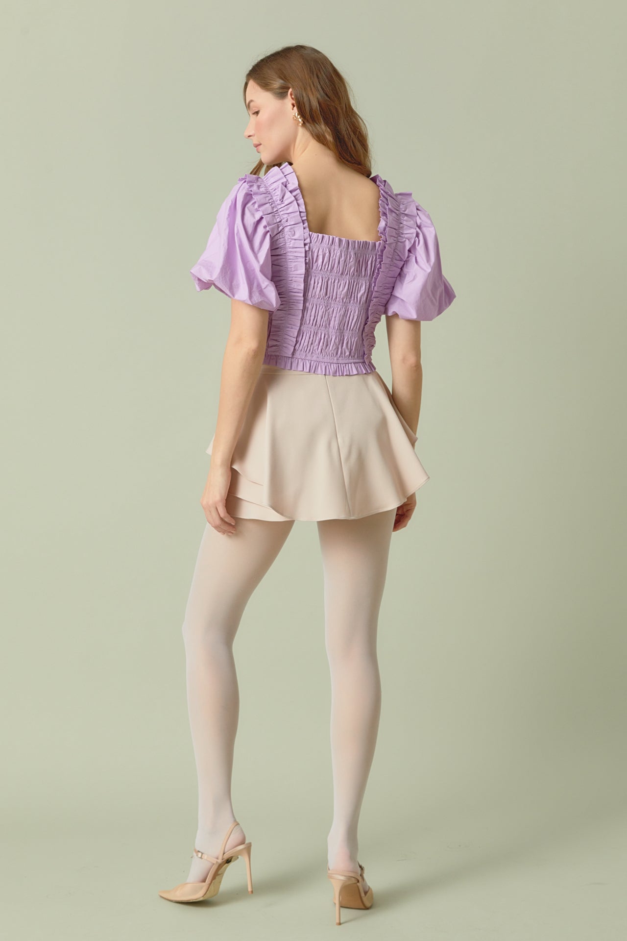 ENDLESS ROSE - Smocked Puff Sleeve Top - TOPS available at Objectrare