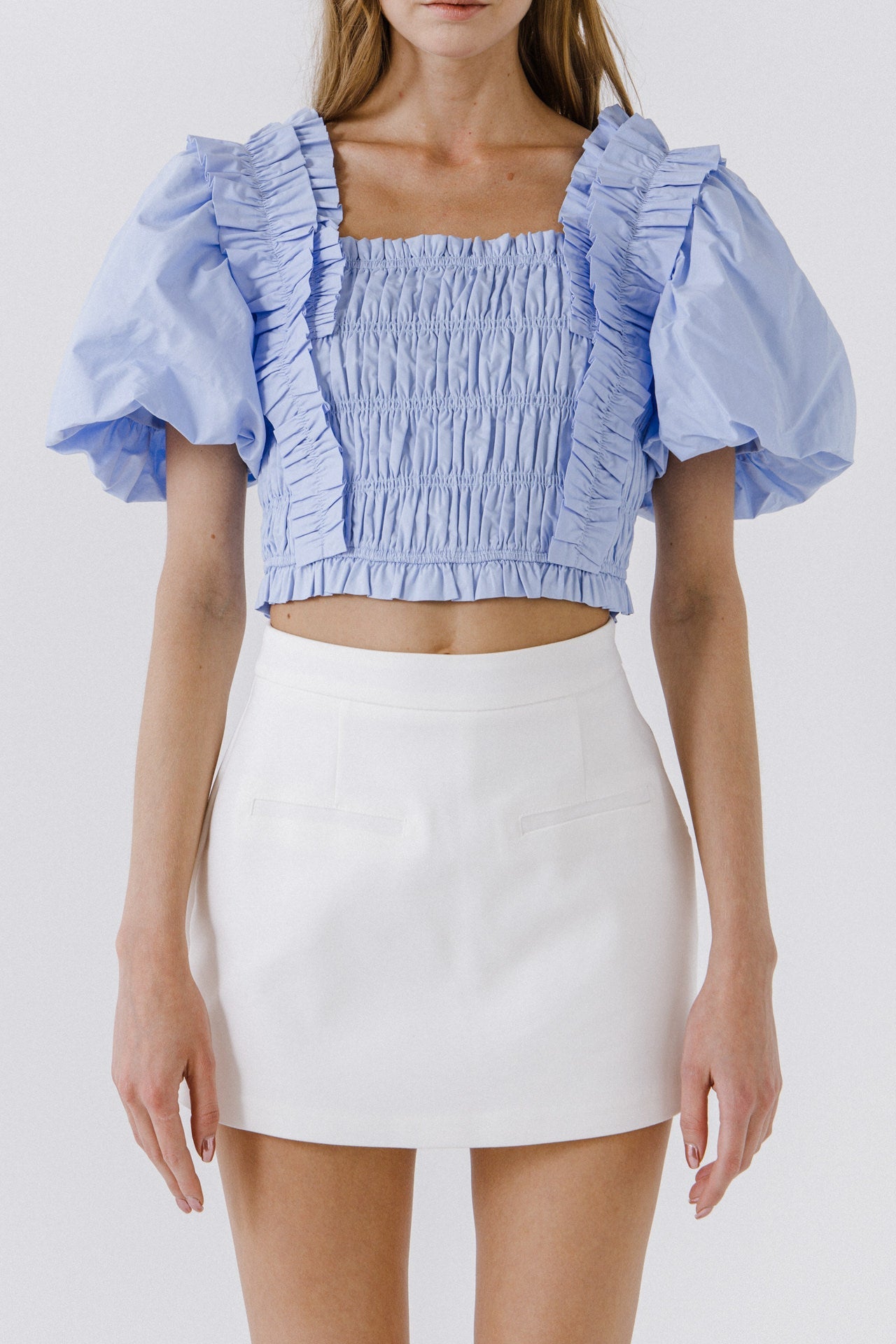 ENDLESS ROSE - Smocked Puff Sleeve Top - TOPS available at Objectrare