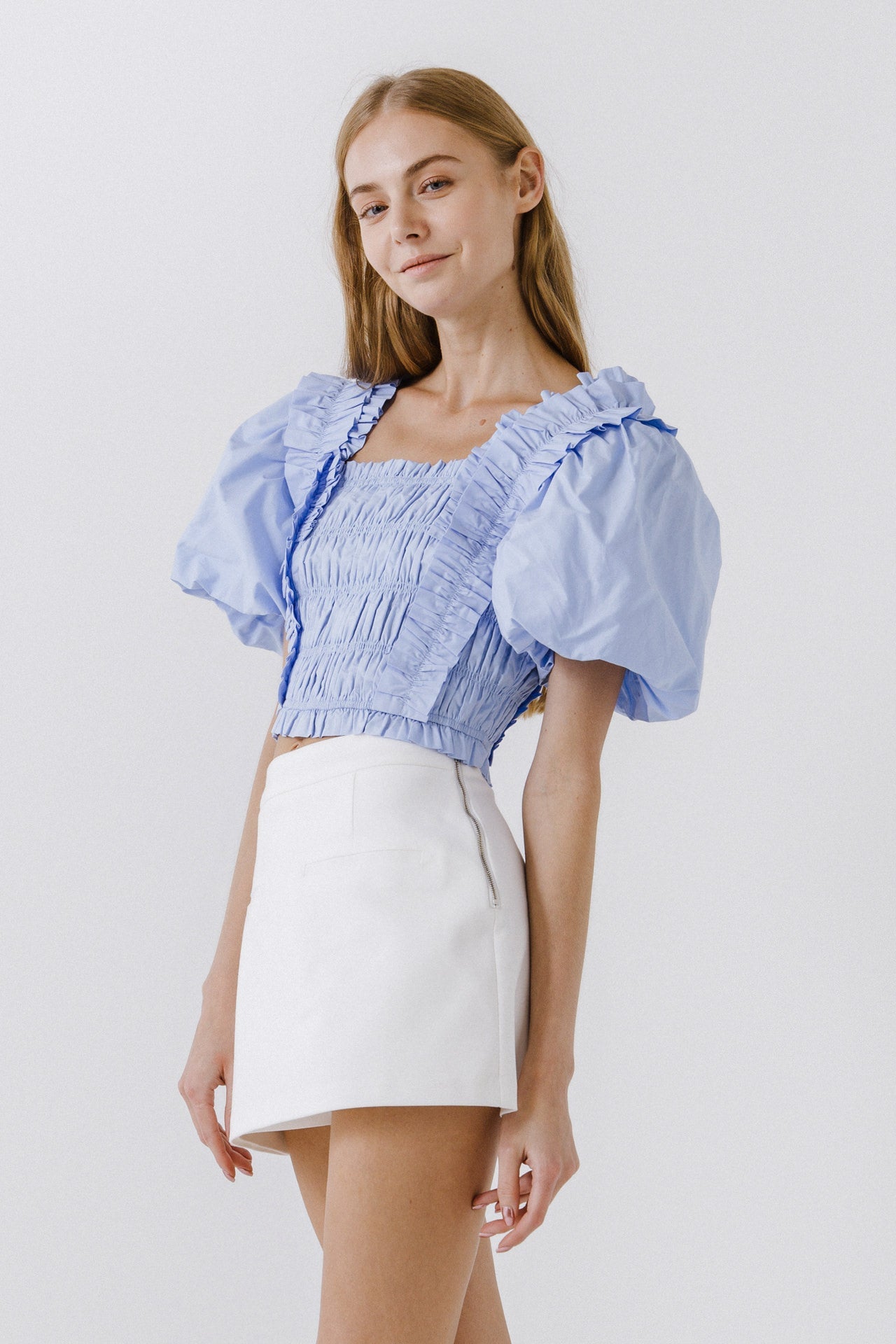 ENDLESS ROSE - Smocked Puff Sleeve Top - TOPS available at Objectrare