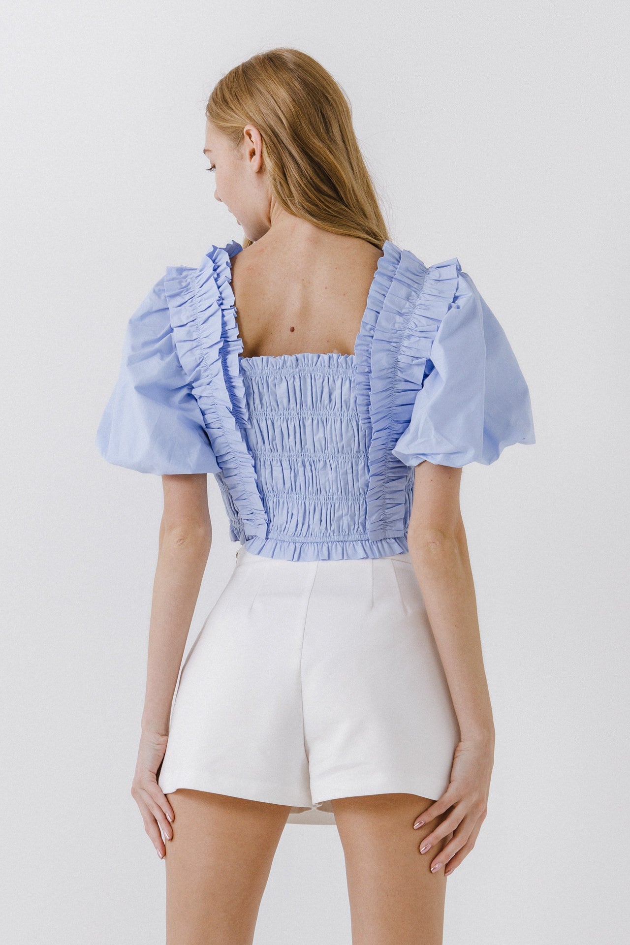 ENDLESS ROSE - Smocked Puff Sleeve Top - TOPS available at Objectrare