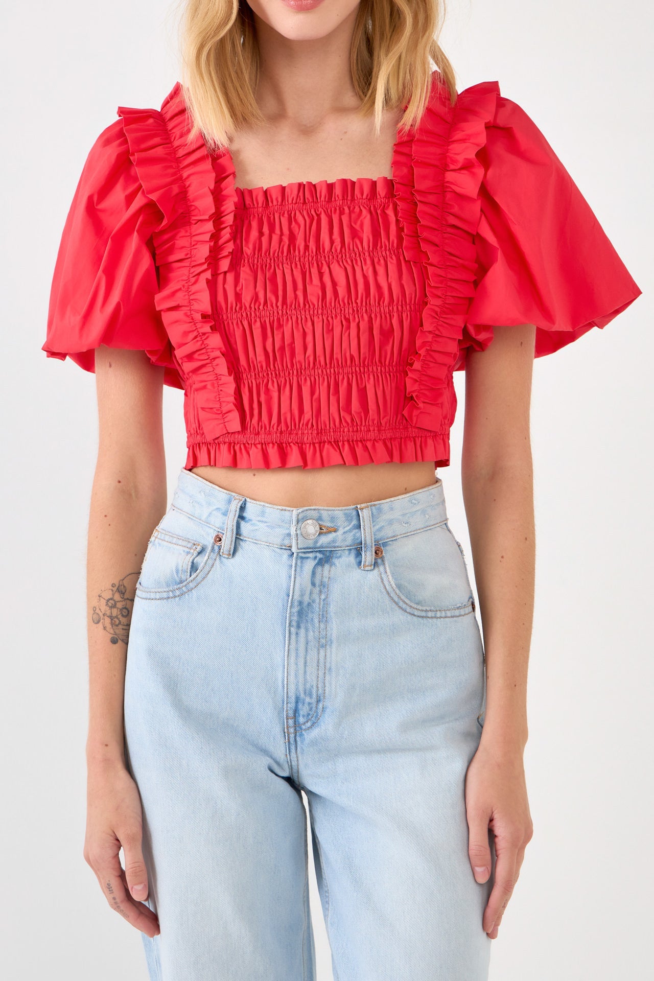 ENDLESS ROSE - Smocked Puff Sleeve Top - TOPS available at Objectrare