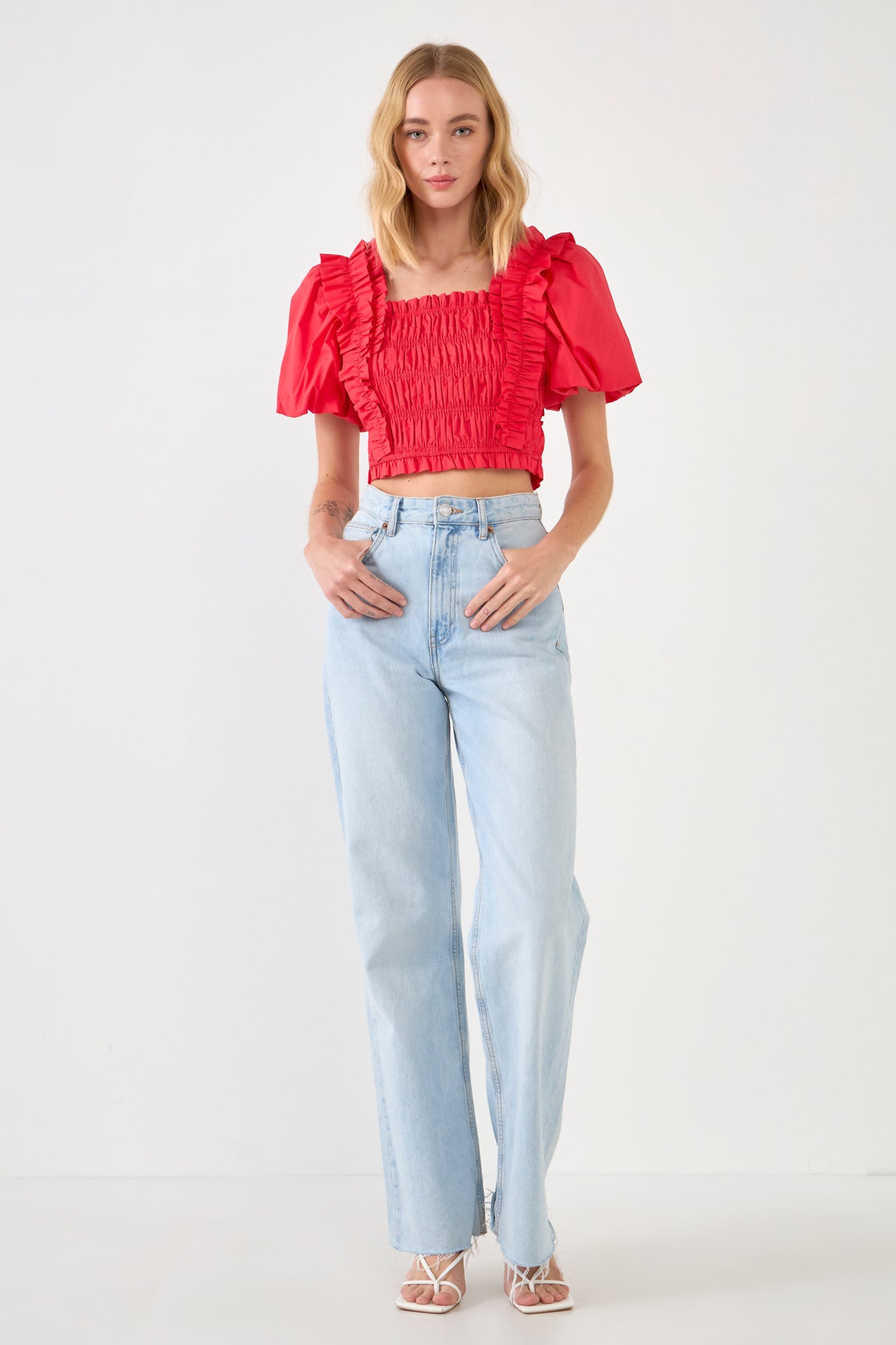 ENDLESS ROSE - Smocked Puff Sleeve Top - TOPS available at Objectrare