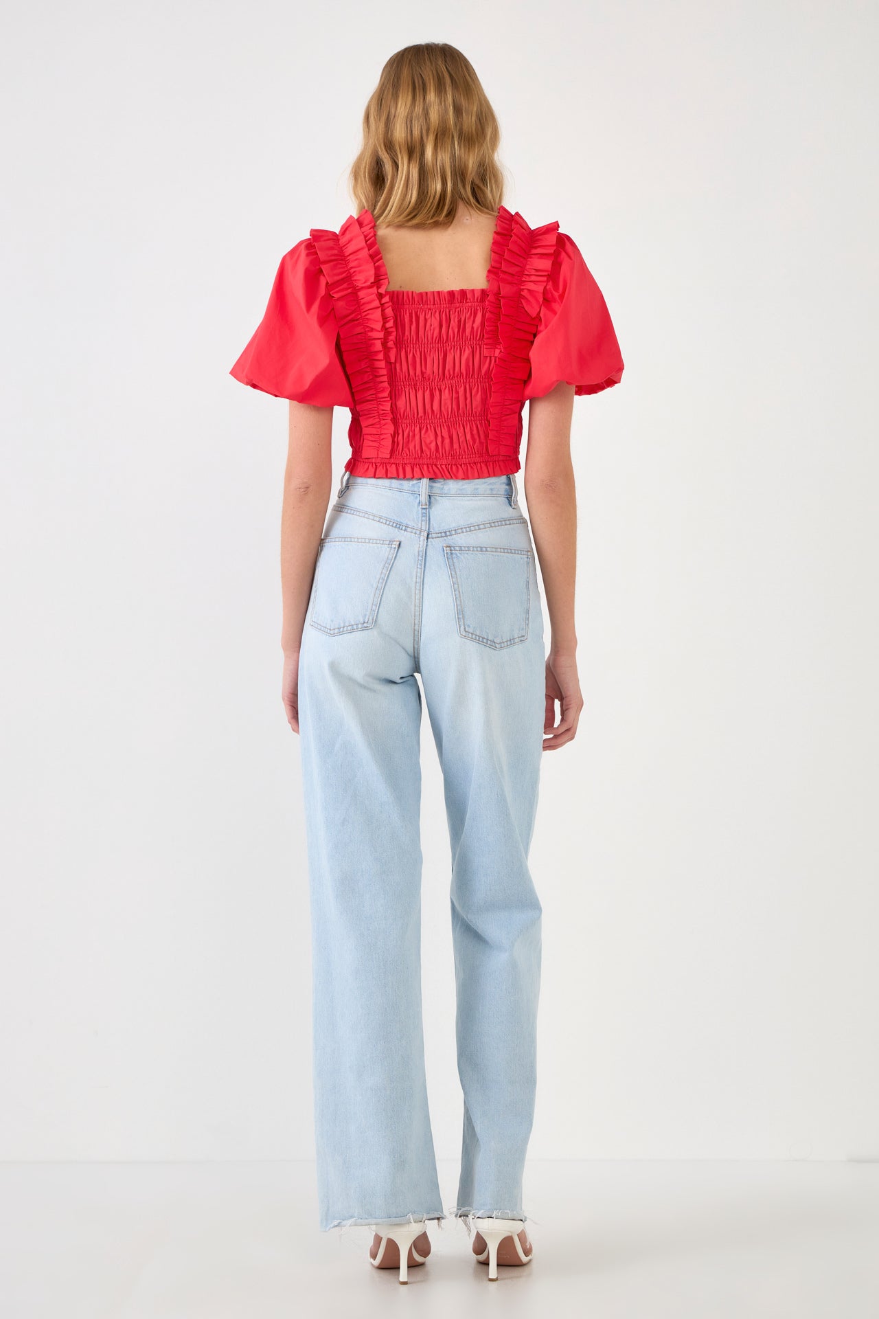 ENDLESS ROSE - Smocked Puff Sleeve Top - TOPS available at Objectrare
