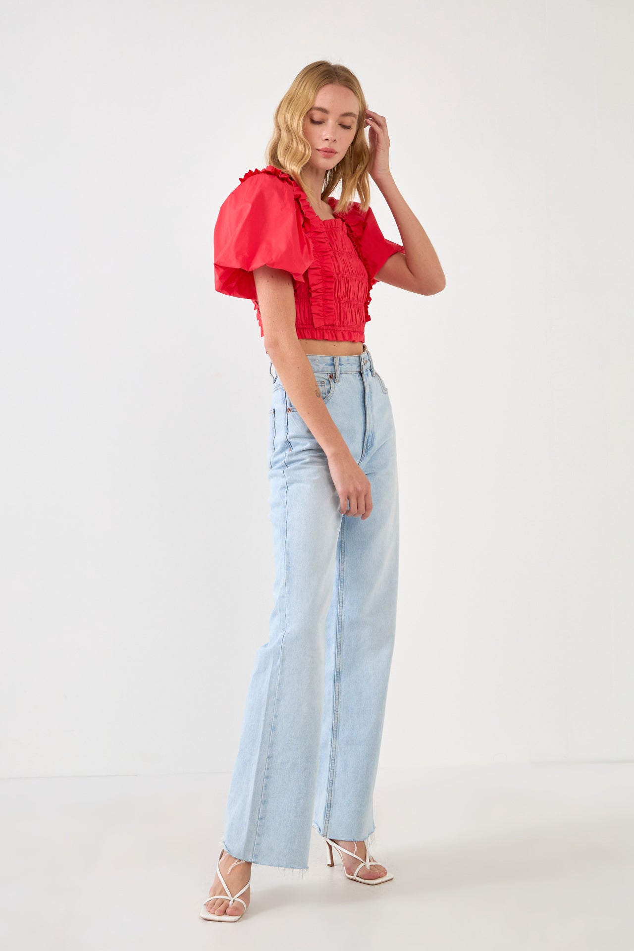 ENDLESS ROSE - Smocked Puff Sleeve Top - TOPS available at Objectrare