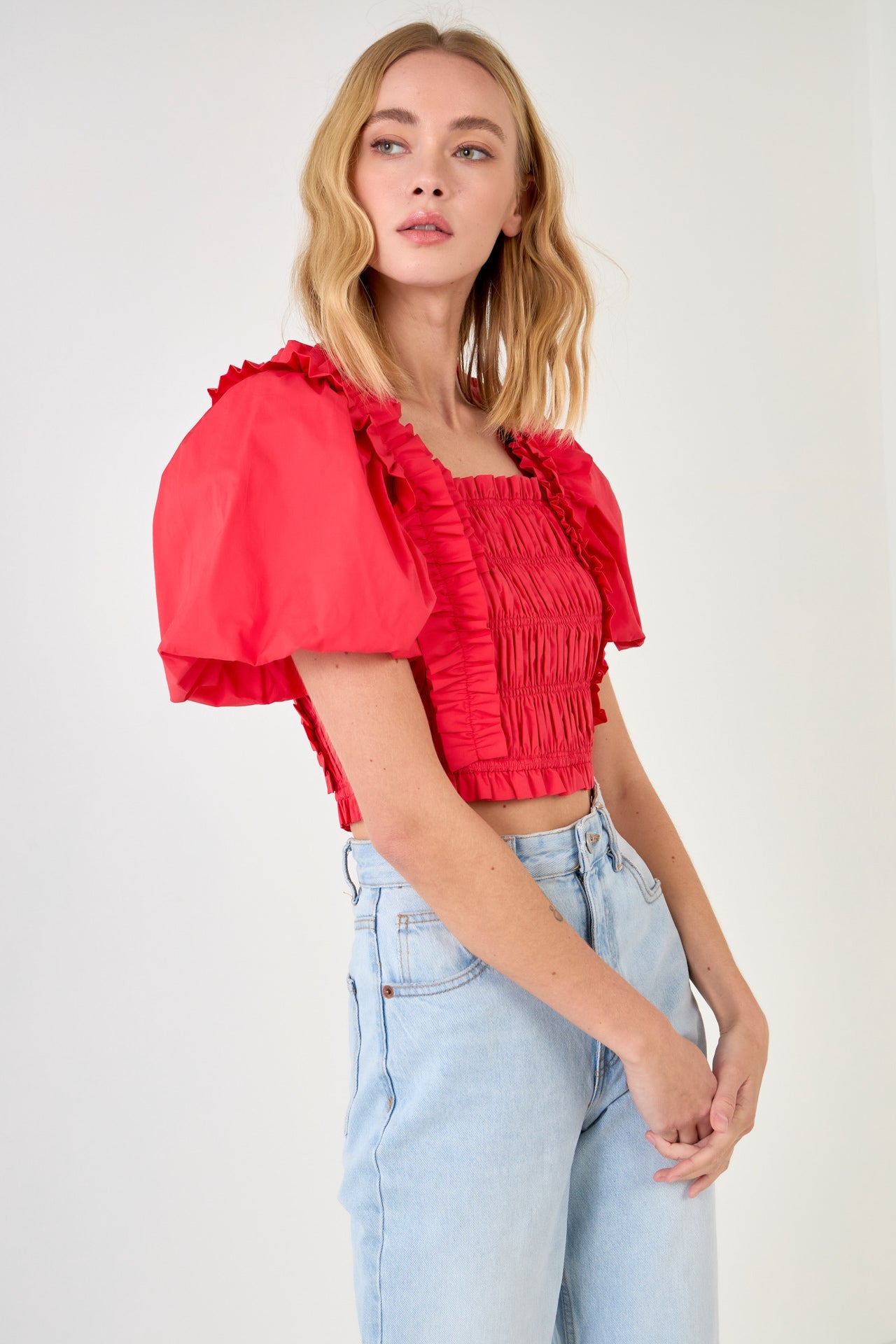 ENDLESS ROSE - Smocked Puff Sleeve Top - TOPS available at Objectrare
