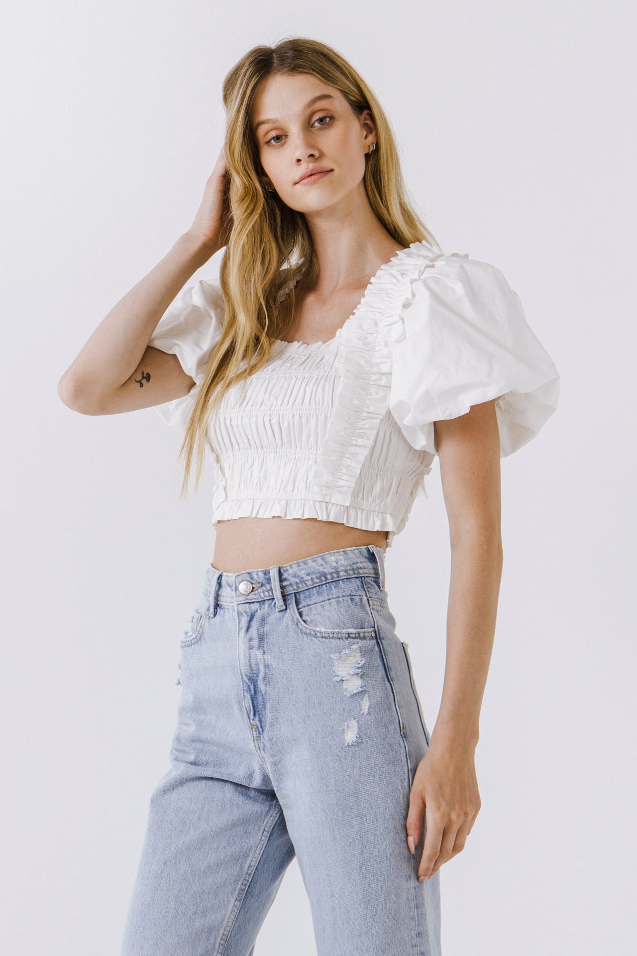 Smocked Puff Sleeve Top