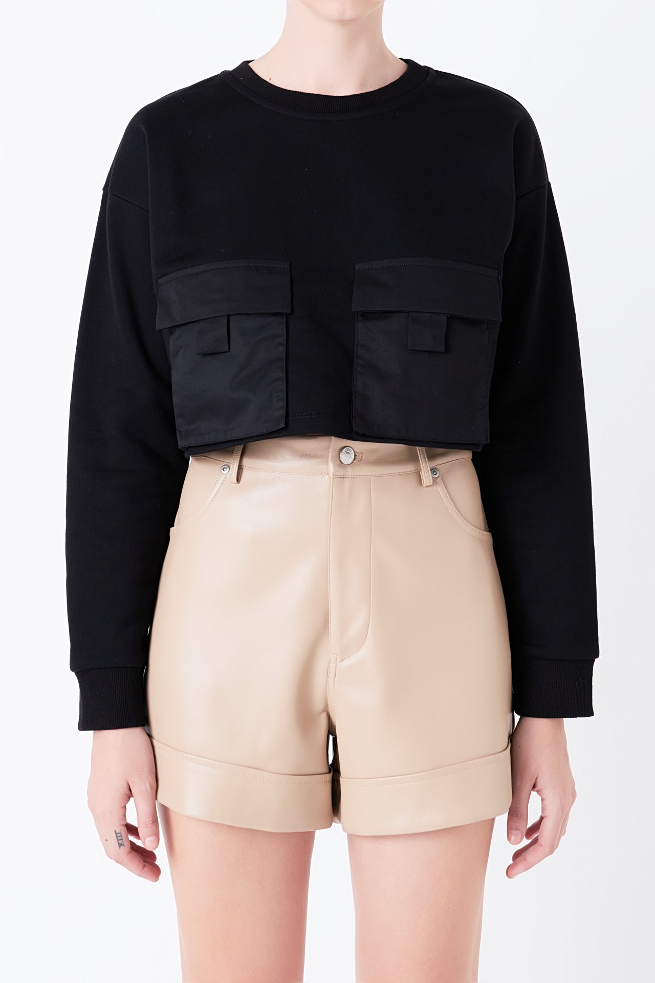 GREY LAB - Pockets Detail Cropped Sweatshirt - HOODIES & SWEATSHIRTS available at Objectrare