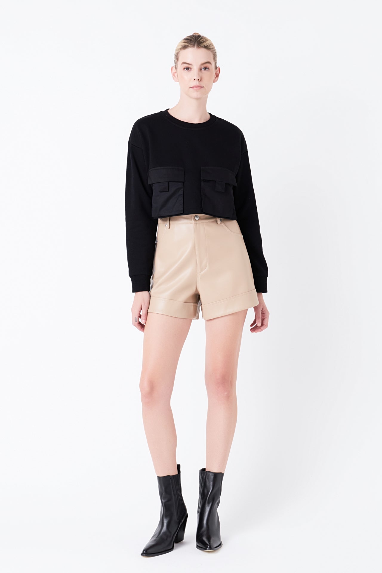 GREY LAB - Pockets Detail Cropped Sweatshirt - HOODIES & SWEATSHIRTS available at Objectrare