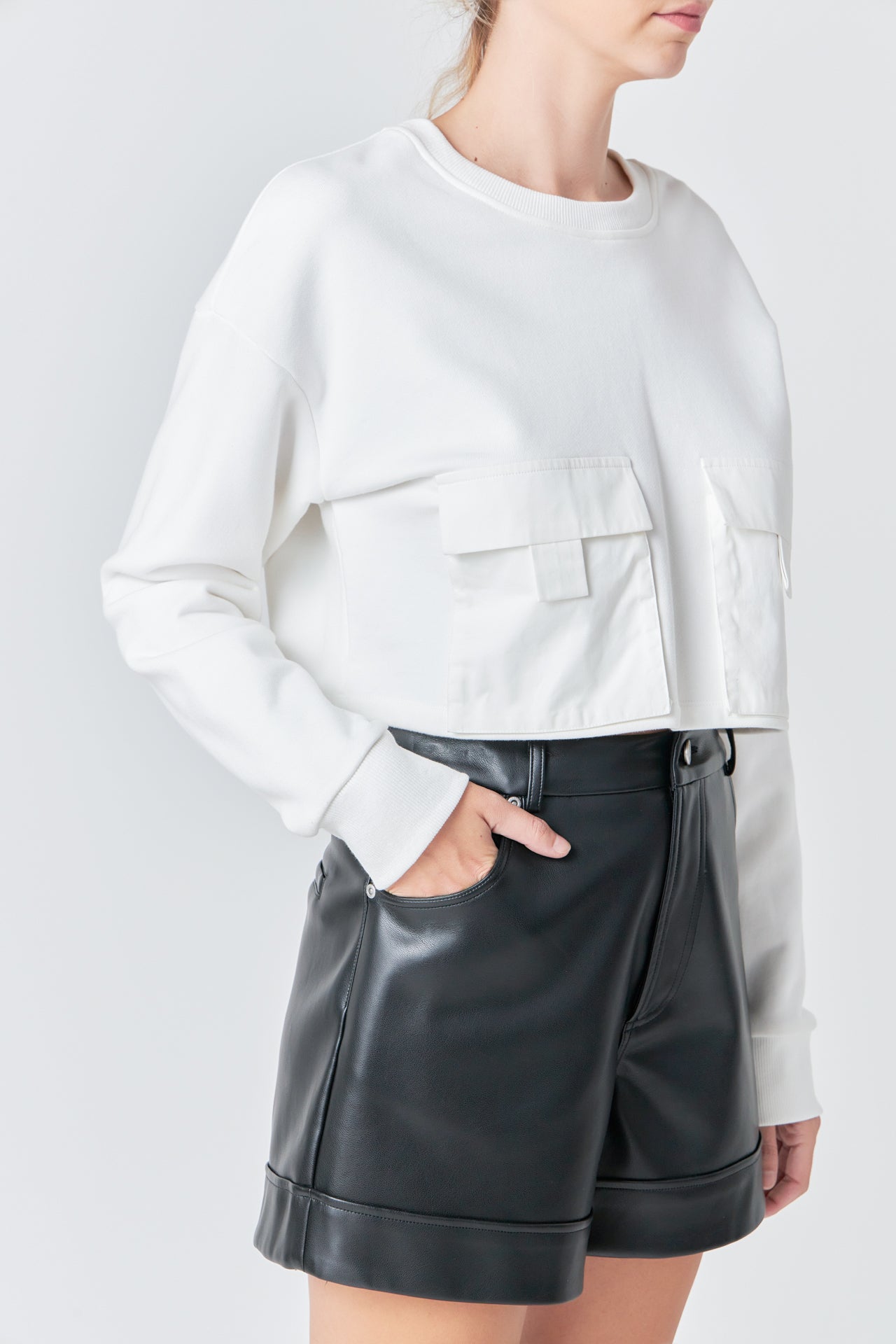 GREY LAB - Pockets Detail Cropped Sweatshirt - HOODIES & SWEATSHIRTS available at Objectrare