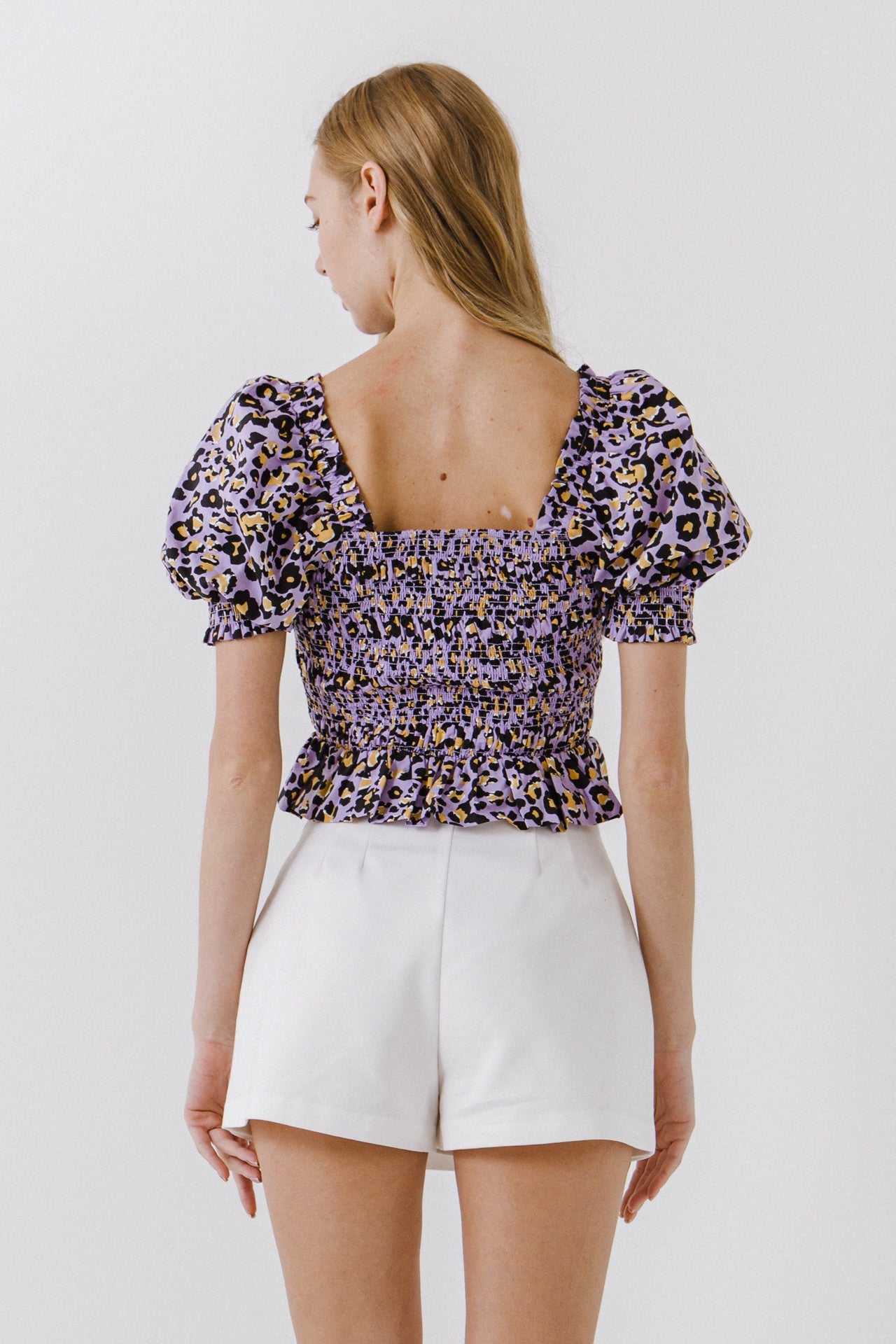 ENDLESS ROSE - Animal Print Smocked Top - TOPS available at Objectrare