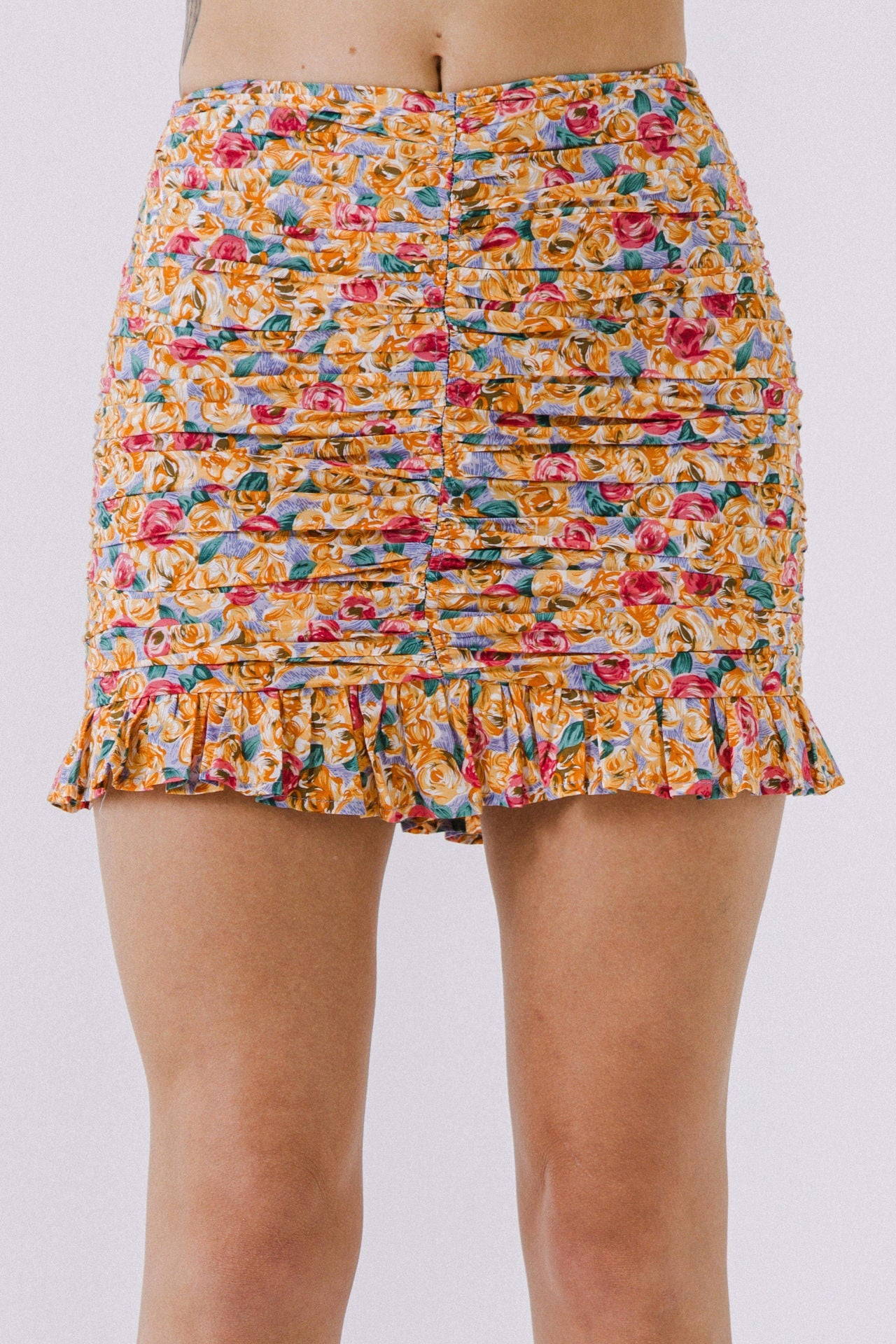 ENDLESS ROSE - Floral Ruched Detail Mini Skirt - SKIRTS available at Objectrare