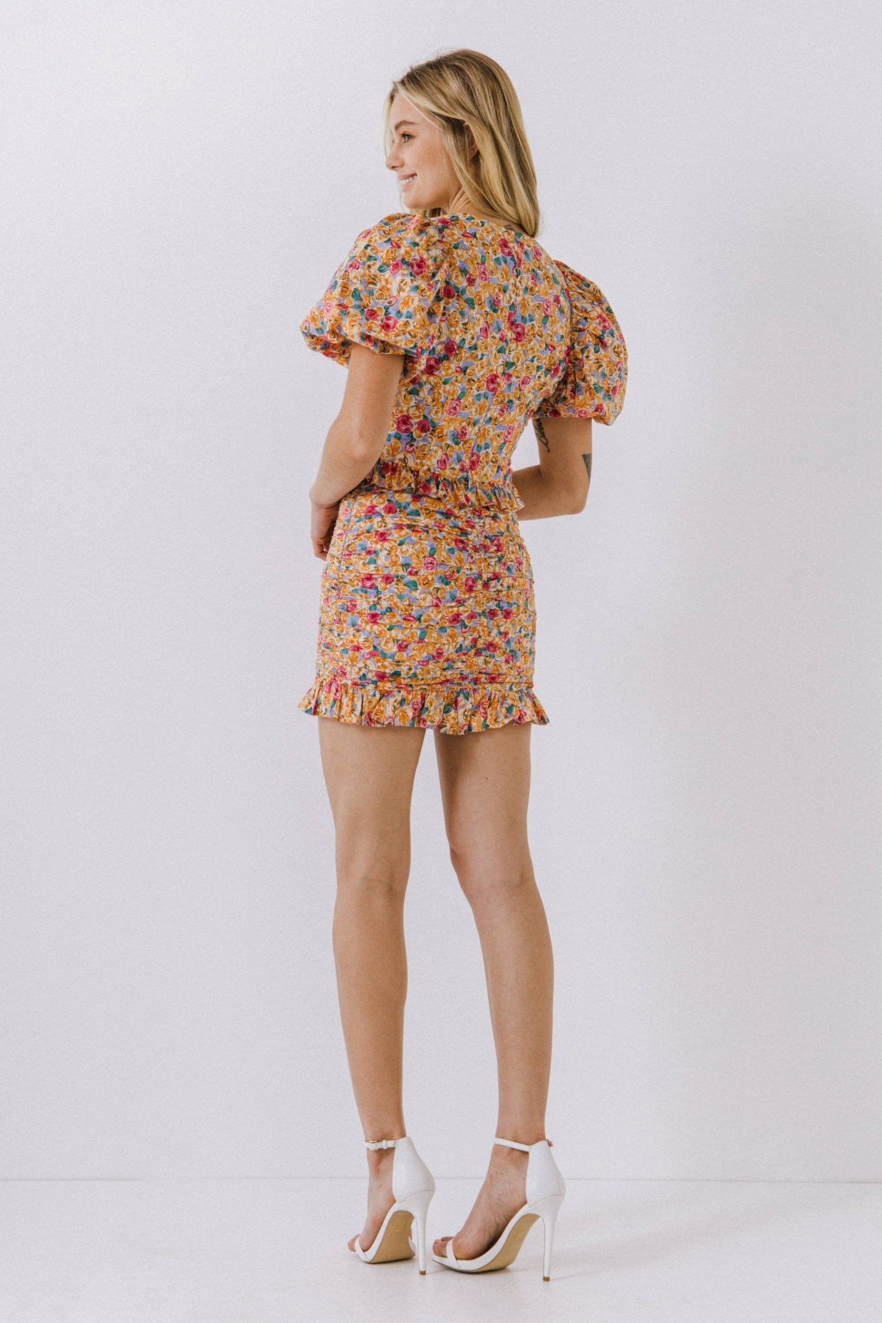 ENDLESS ROSE - Floral Ruched Detail Mini Skirt - SKIRTS available at Objectrare