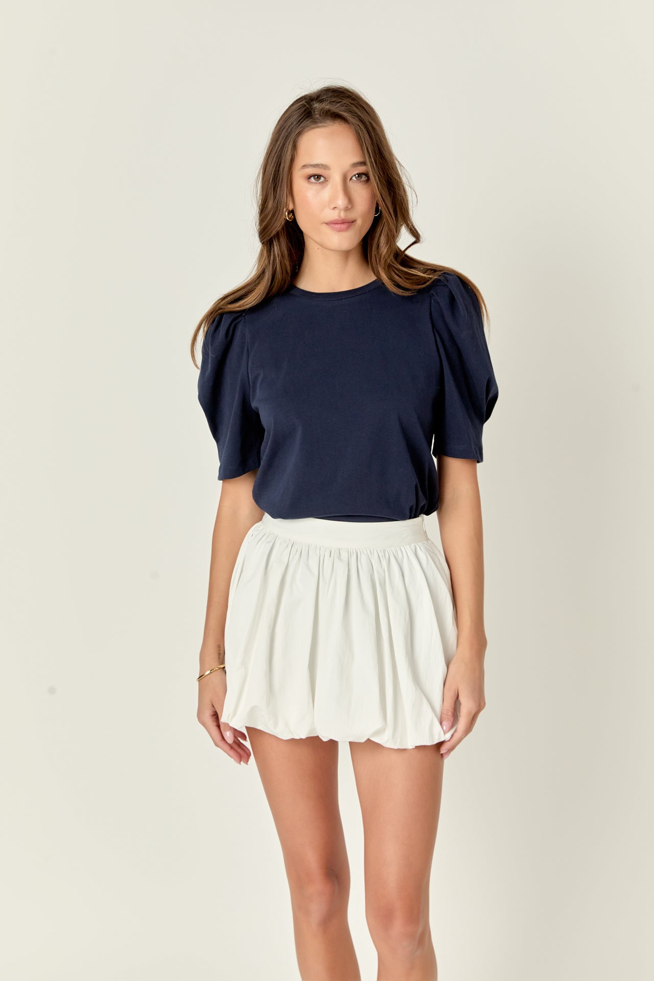 ENGLISH FACTORY - Pleated Puff Sleeve T-Shirt - TOPS available at Objectrare