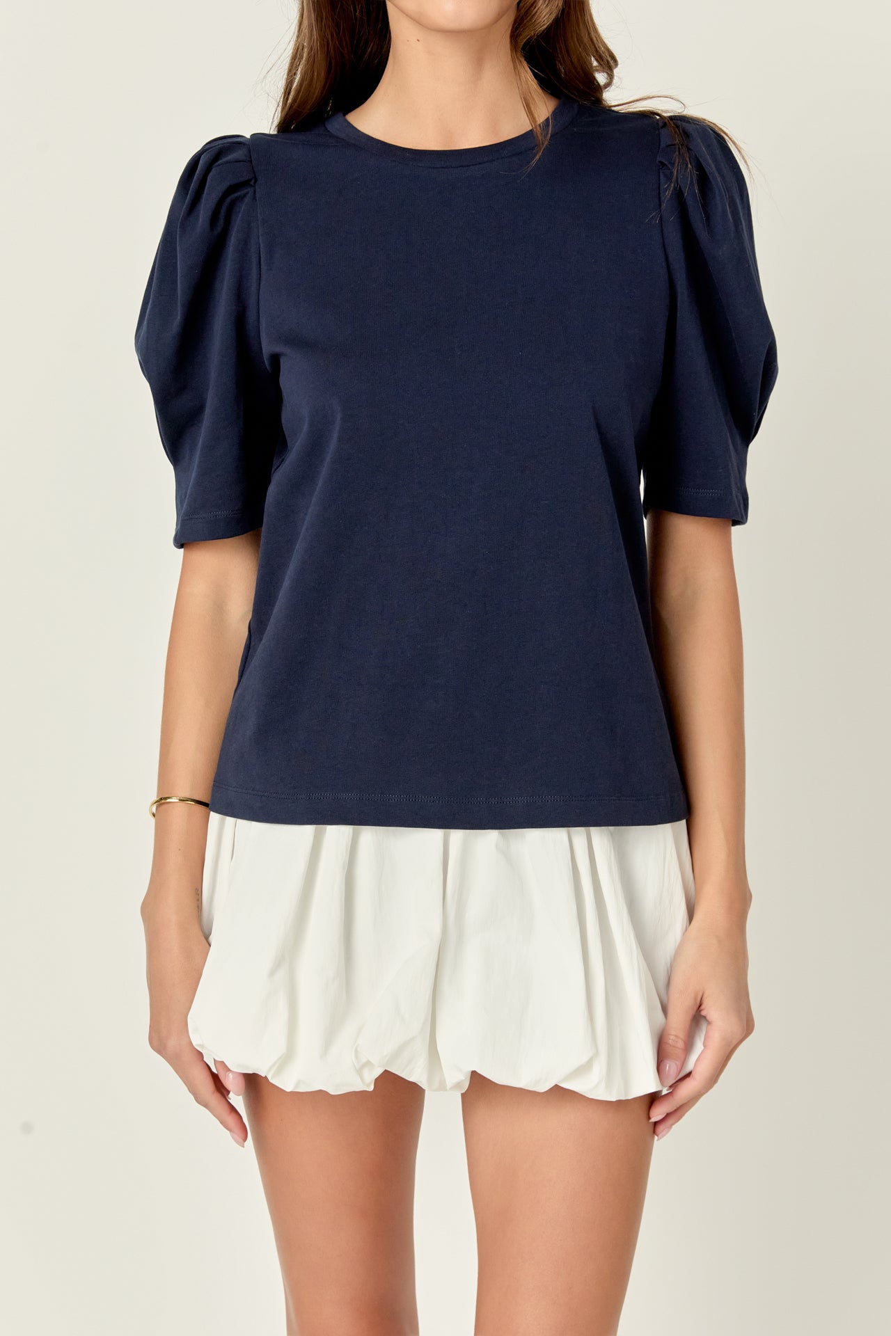 ENGLISH FACTORY - Pleated Puff Sleeve T-Shirt - TOPS available at Objectrare