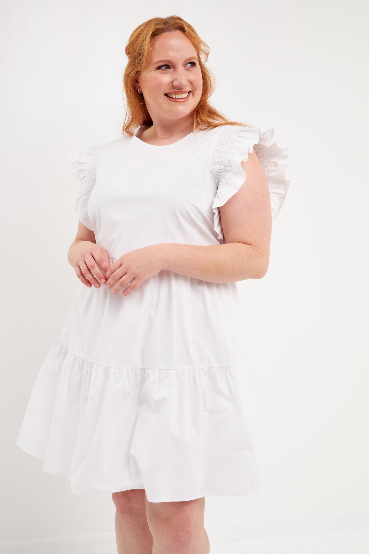 ENGLISH FACTORY - Plus Size Ruffled Babydoll Mini Dress - DRESSES available at Objectrare
