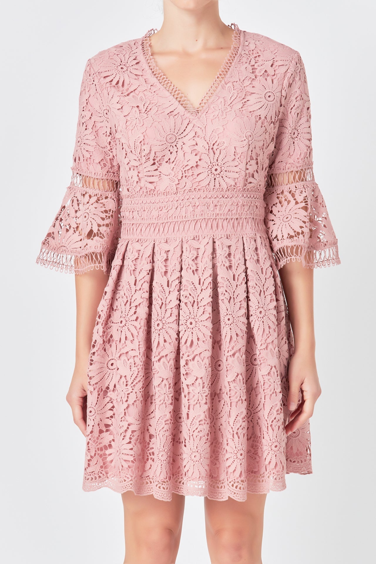 ENDLESS ROSE - All of Lace Bell Sleeve Dress - DRESSES available at Objectrare