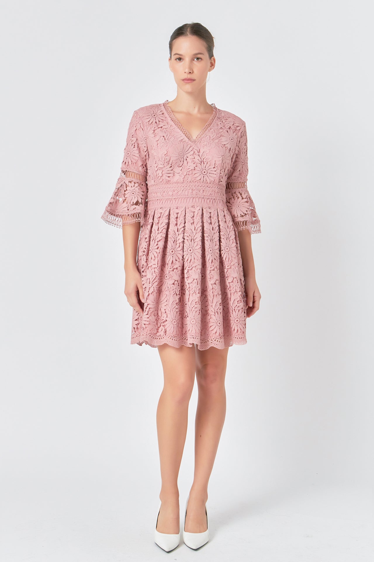 ENDLESS ROSE - All of Lace Bell Sleeve Dress - DRESSES available at Objectrare